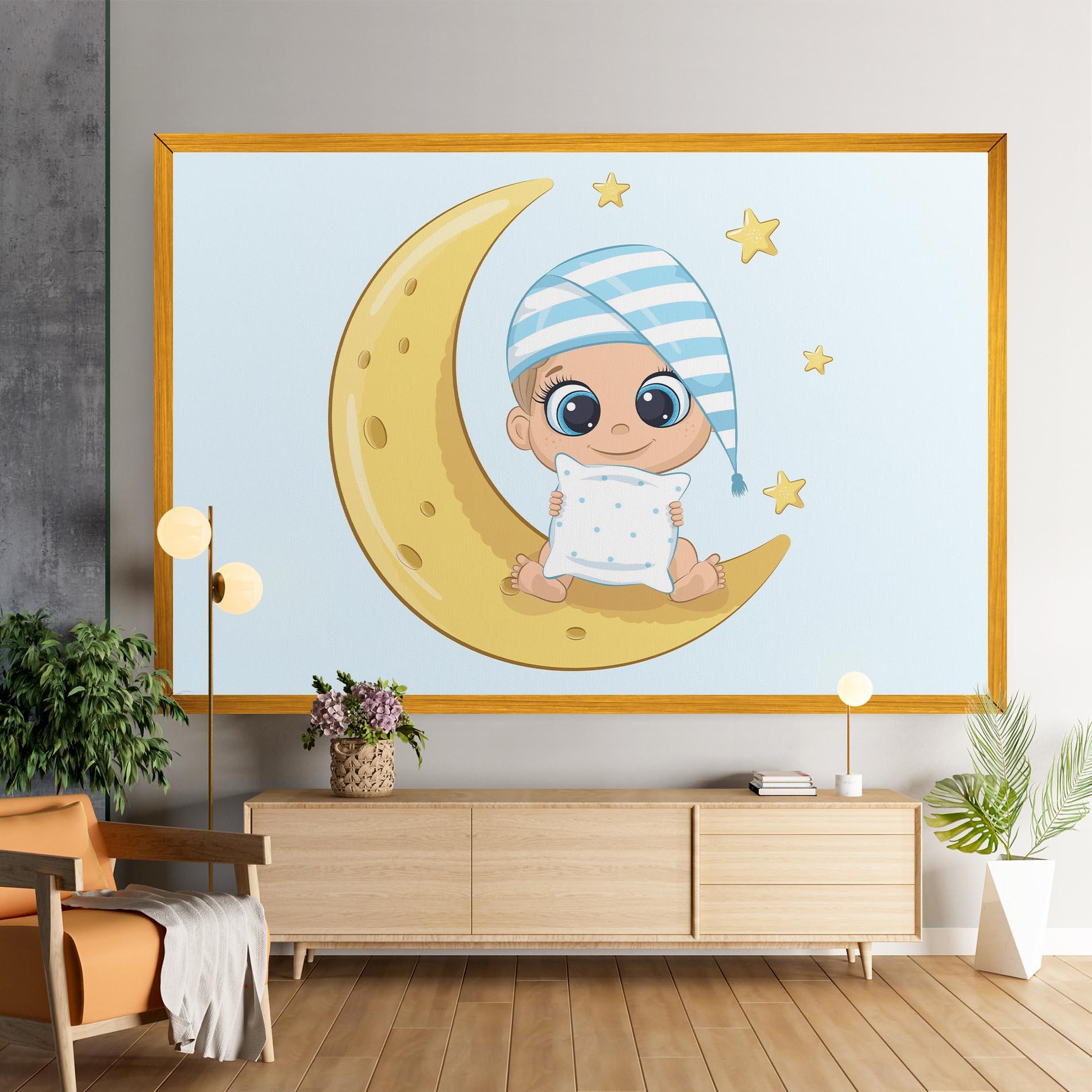 Картина на платно Baby On Moon mockup 9