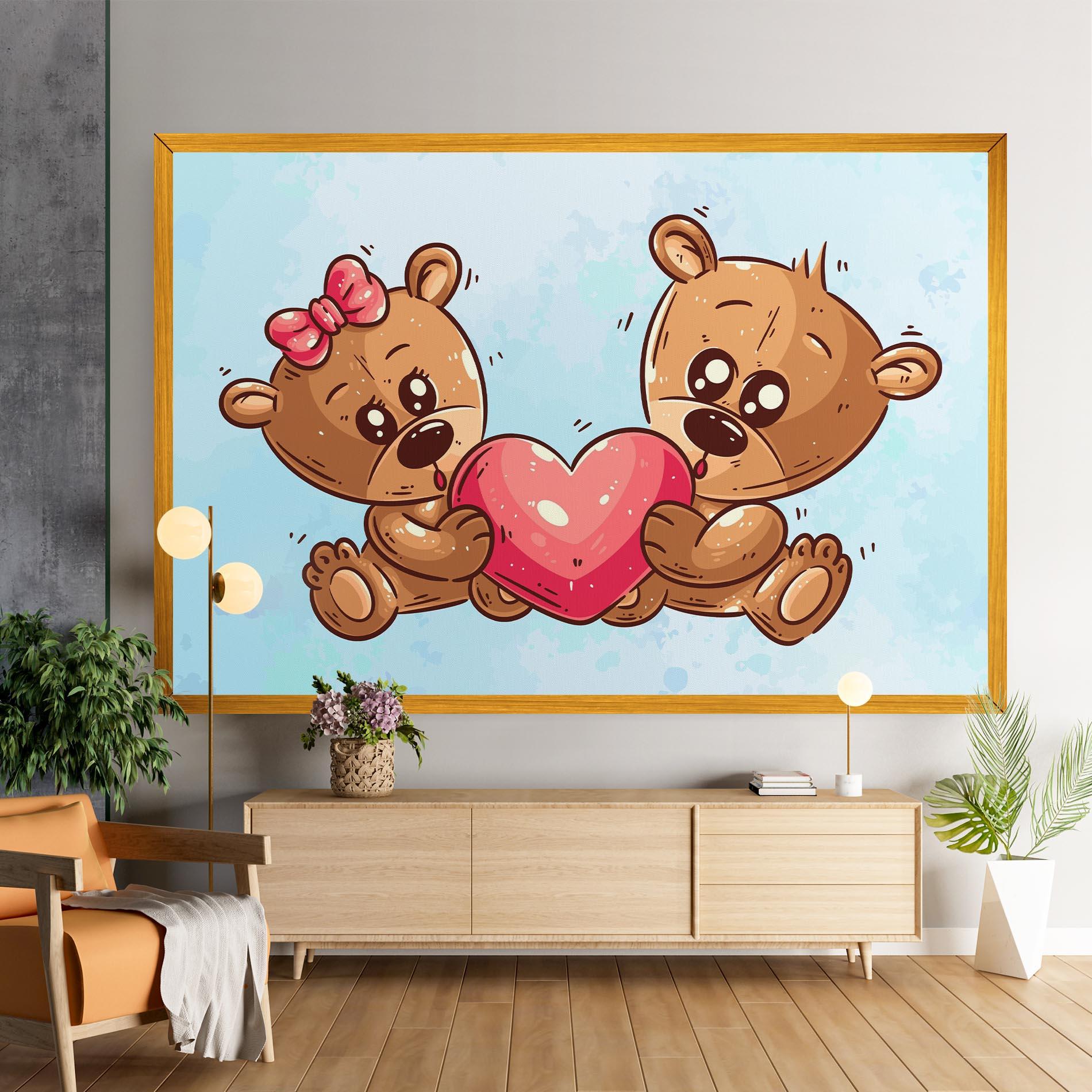 Картина на платно Bear Holding Heart mockup 9