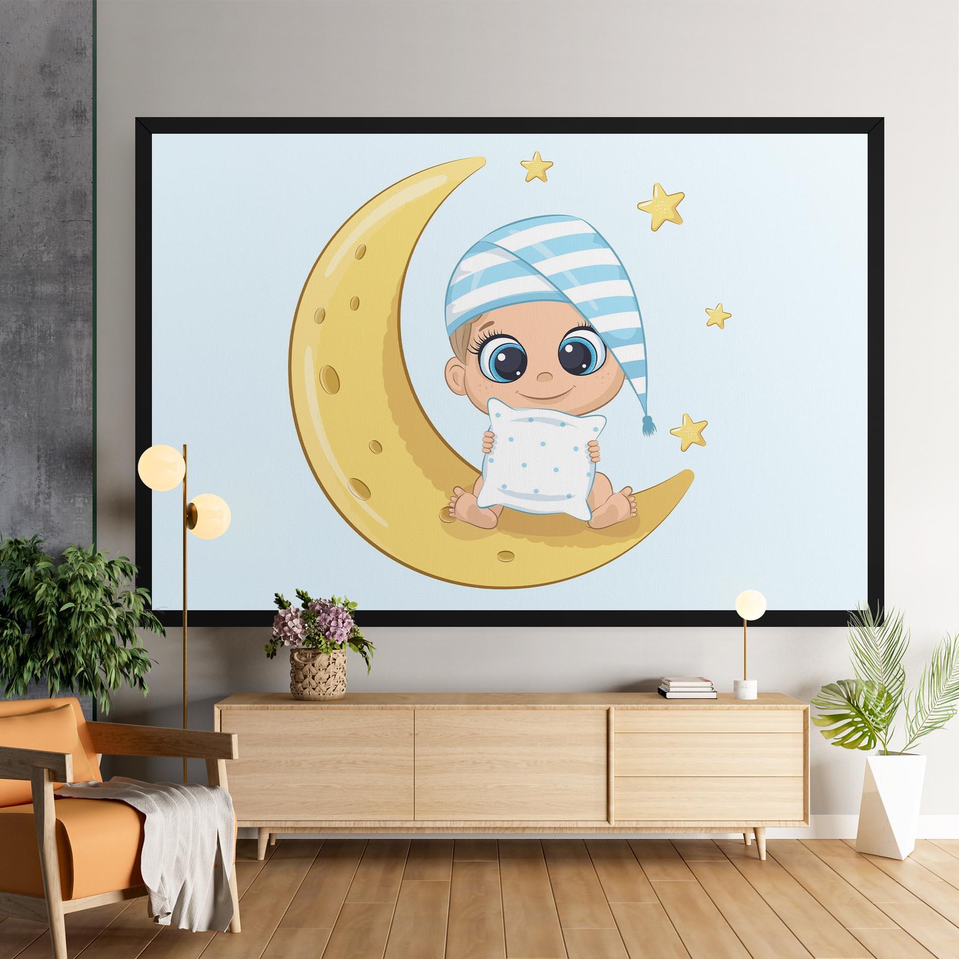 Картина на платно Baby On Moon mockup 9