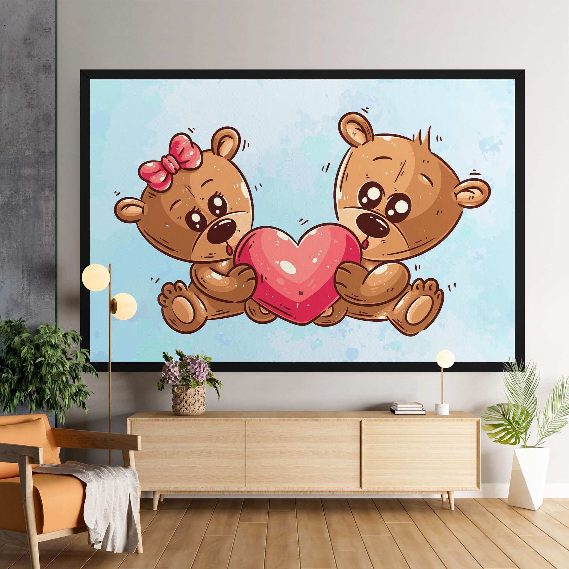 Картина на платно Bear Holding Heart mockup 9