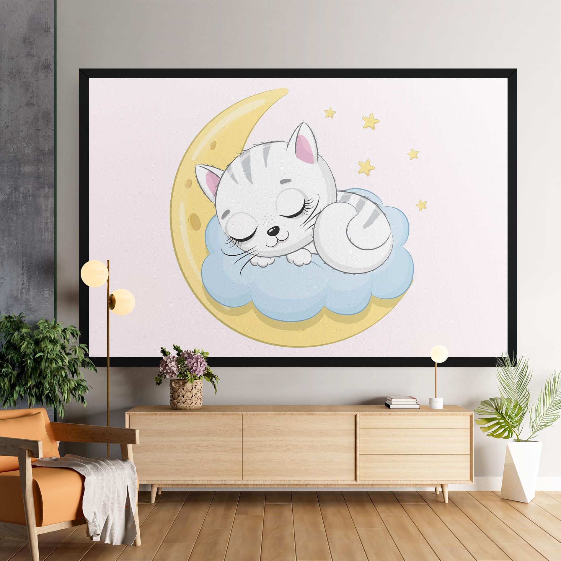 Картина на платно Moon Cat Sleeping mockup 9