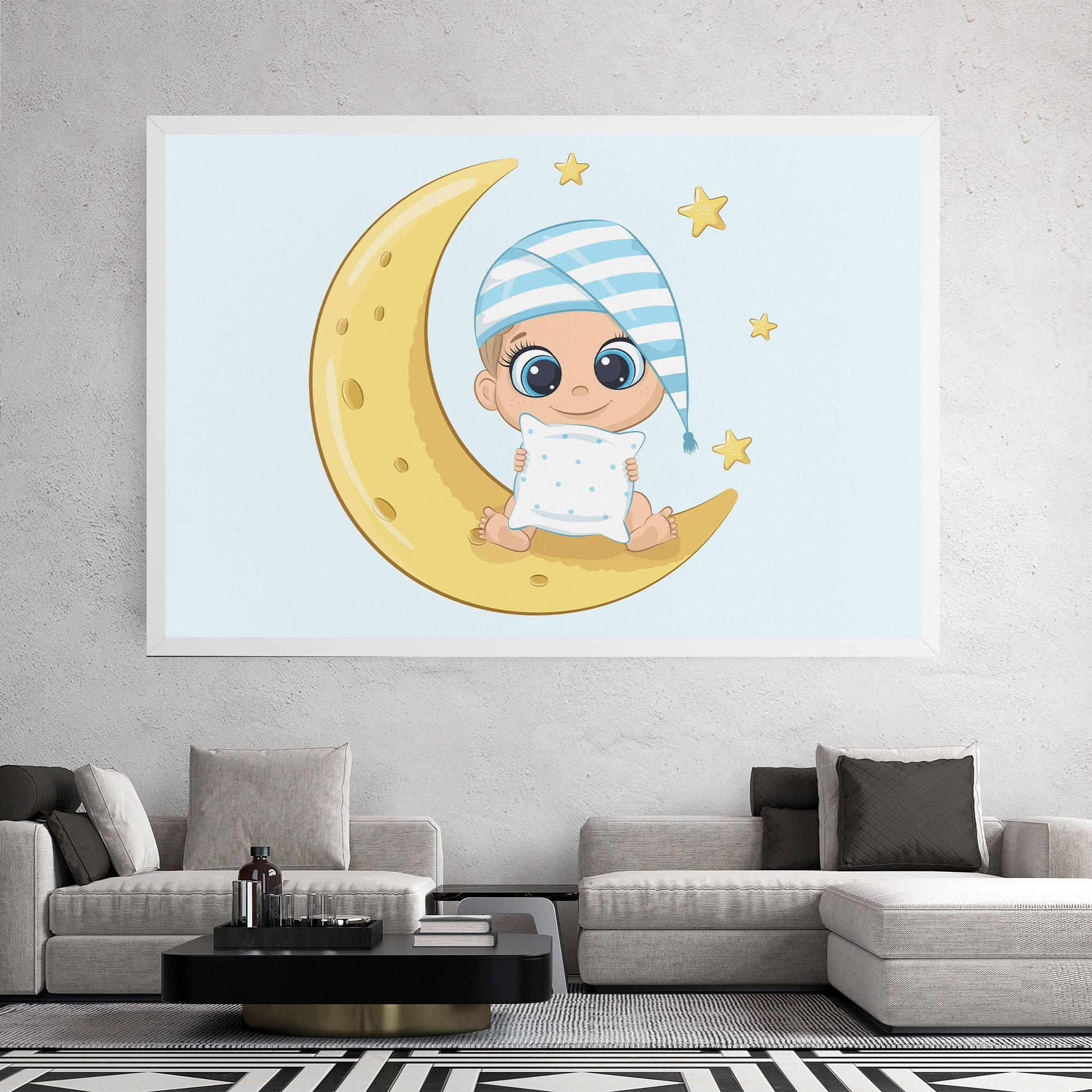 Картина на платно Baby On Moon mockup 2