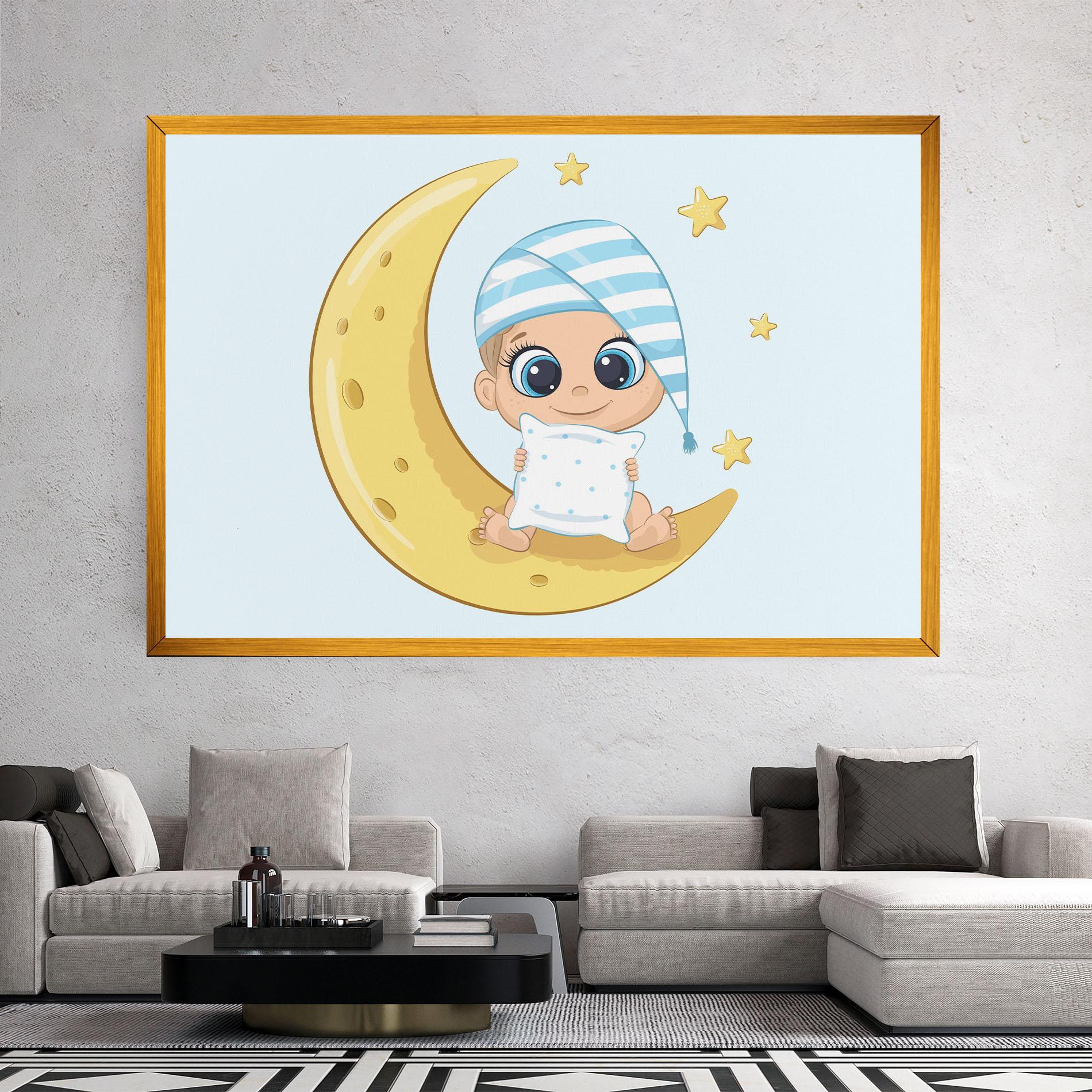 Картина на платно Baby On Moon mockup 2