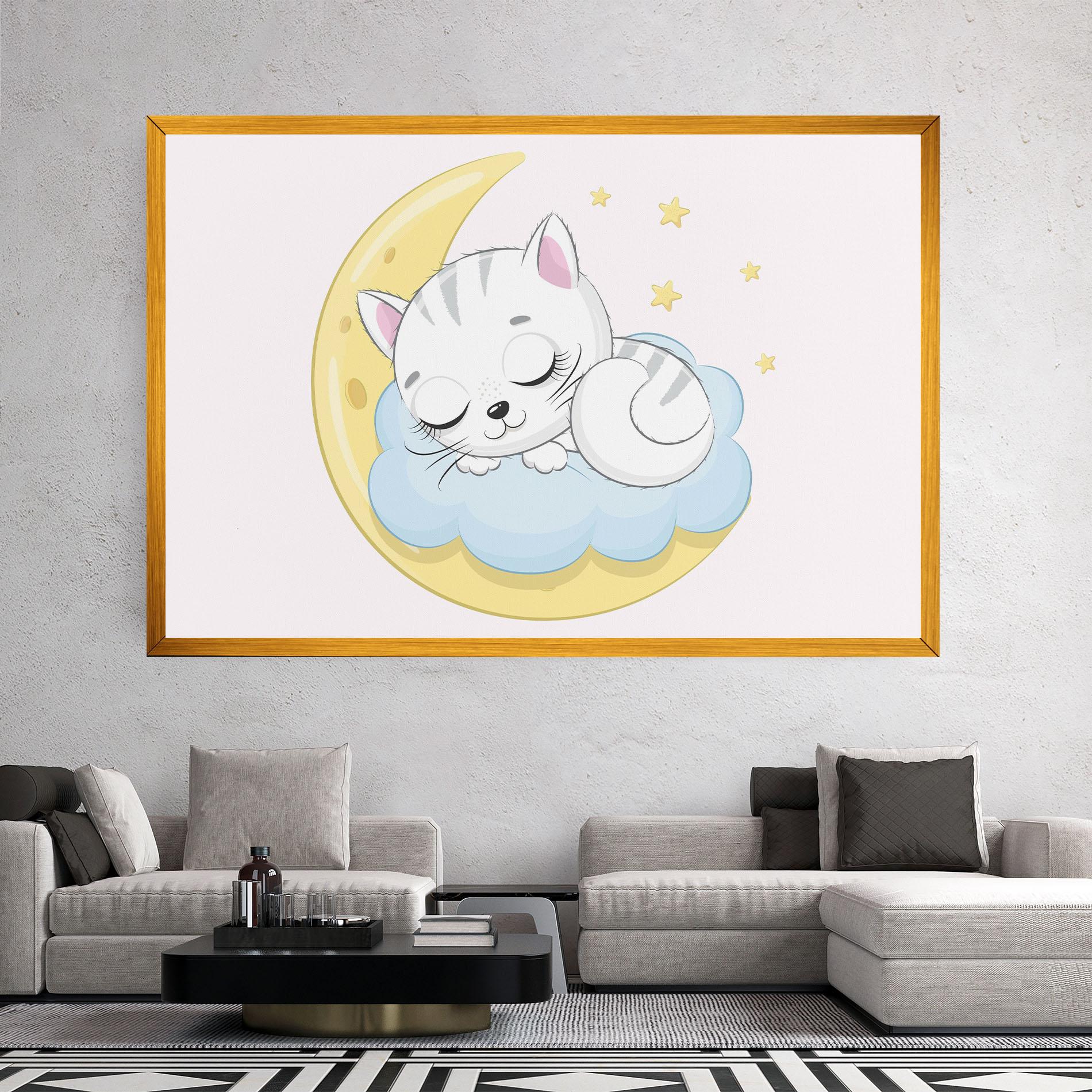 Картина на платно Moon Cat Sleeping mockup 2