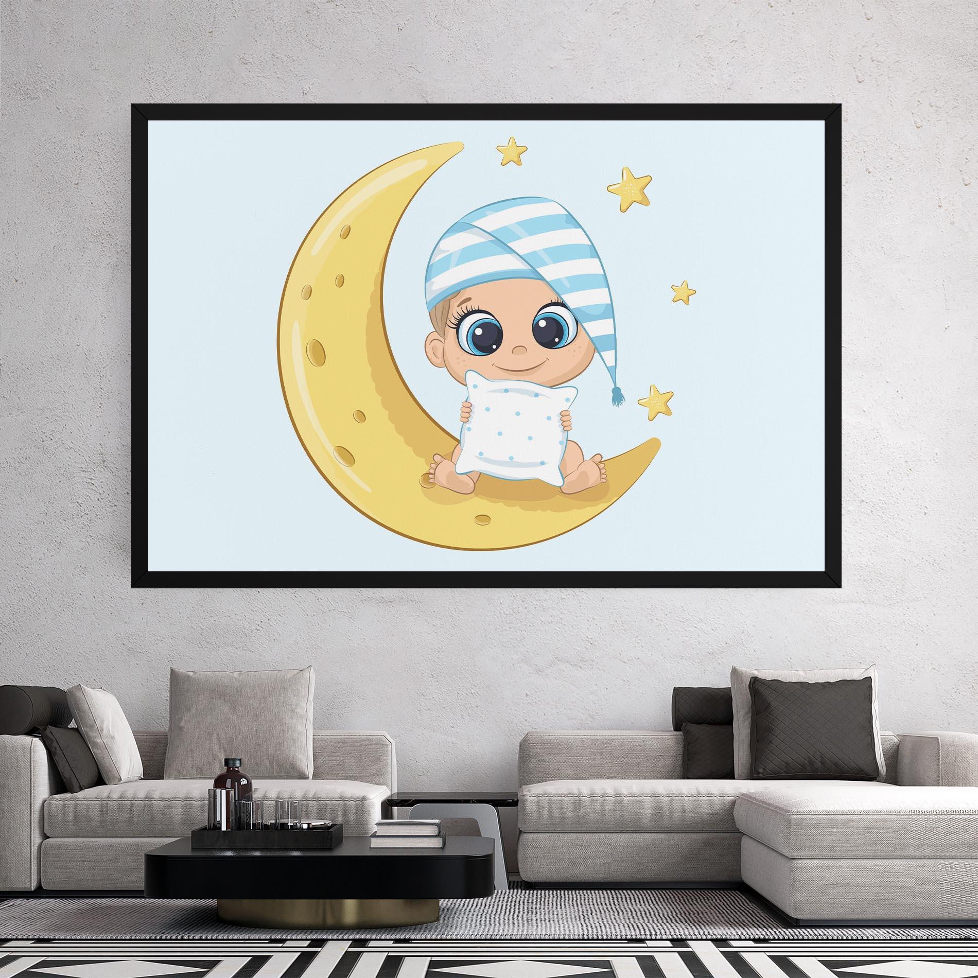 Картина на платно Baby On Moon mockup 2