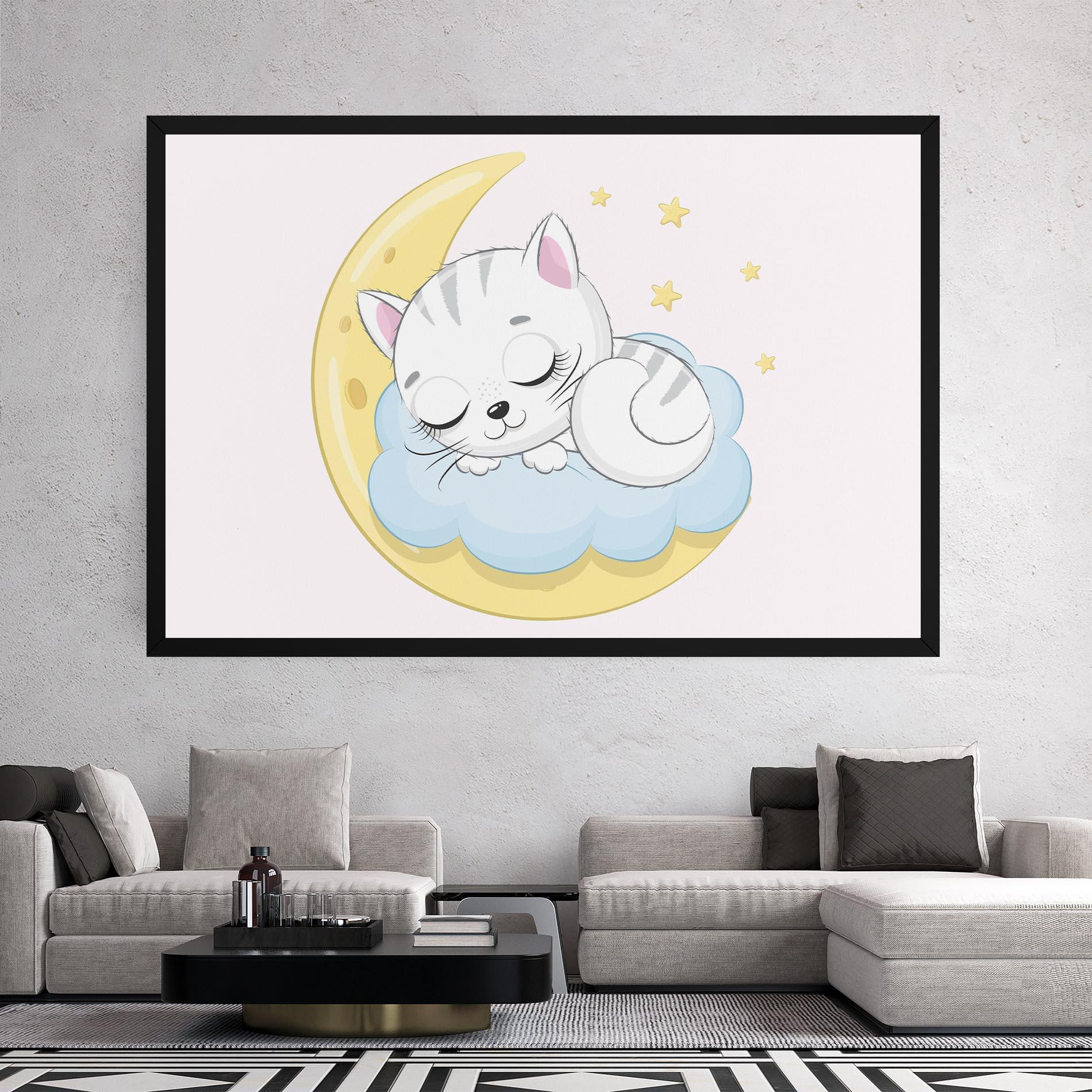 Картина на платно Moon Cat Sleeping mockup 2