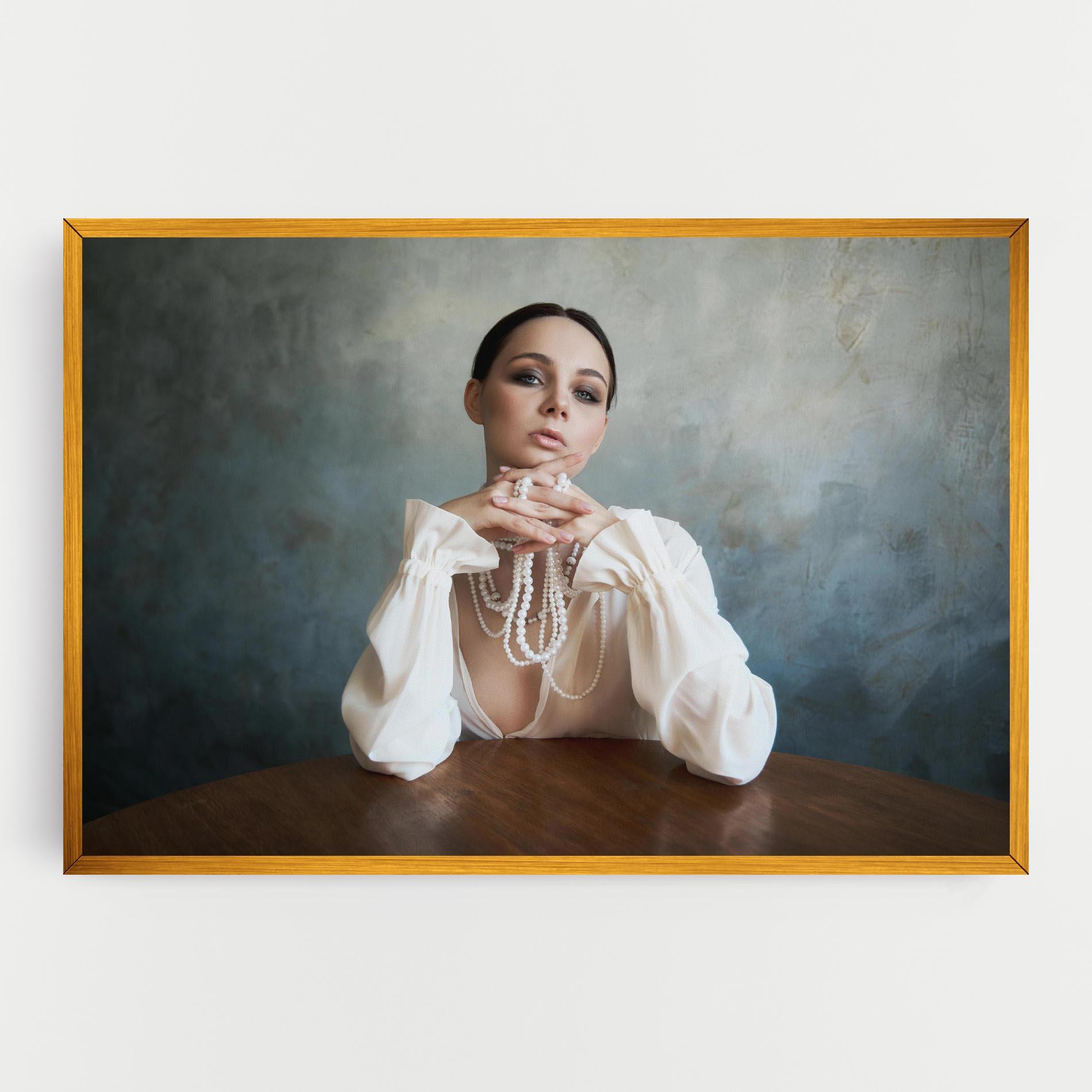Картина на платно Girl White Pearls mockup 0