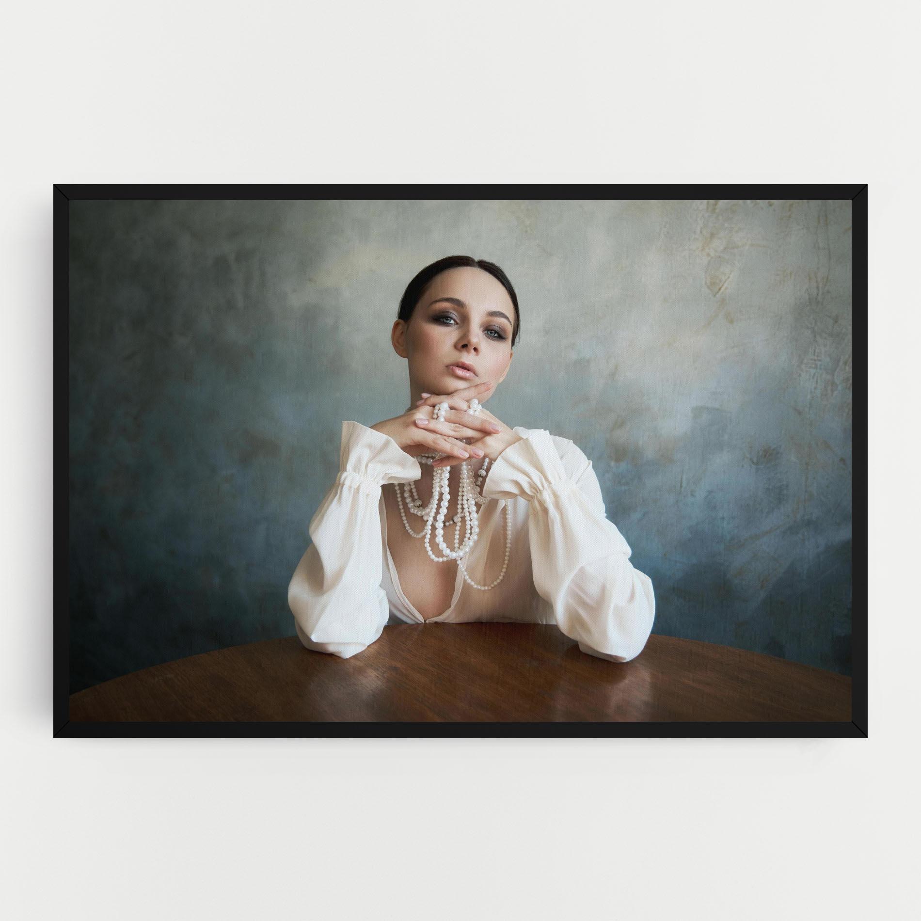 Картина на платно Girl White Pearls mockup 0