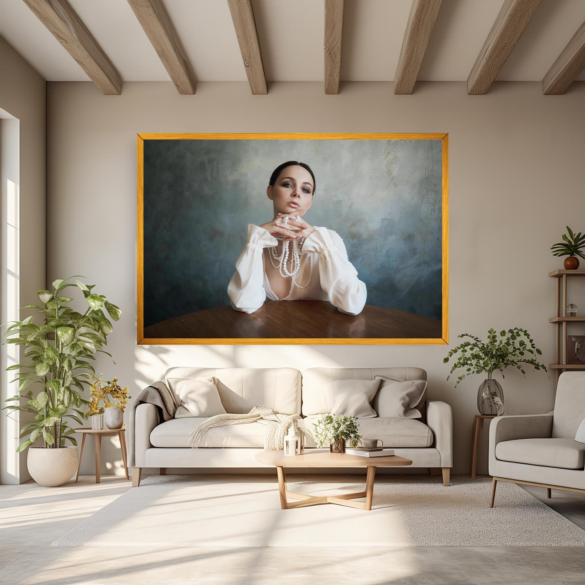 Картина на платно Girl White Pearls mockup 6