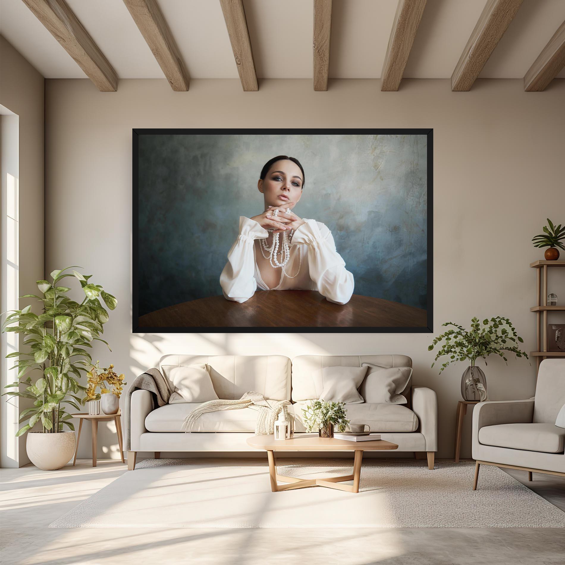 Картина на платно Girl White Pearls mockup 6