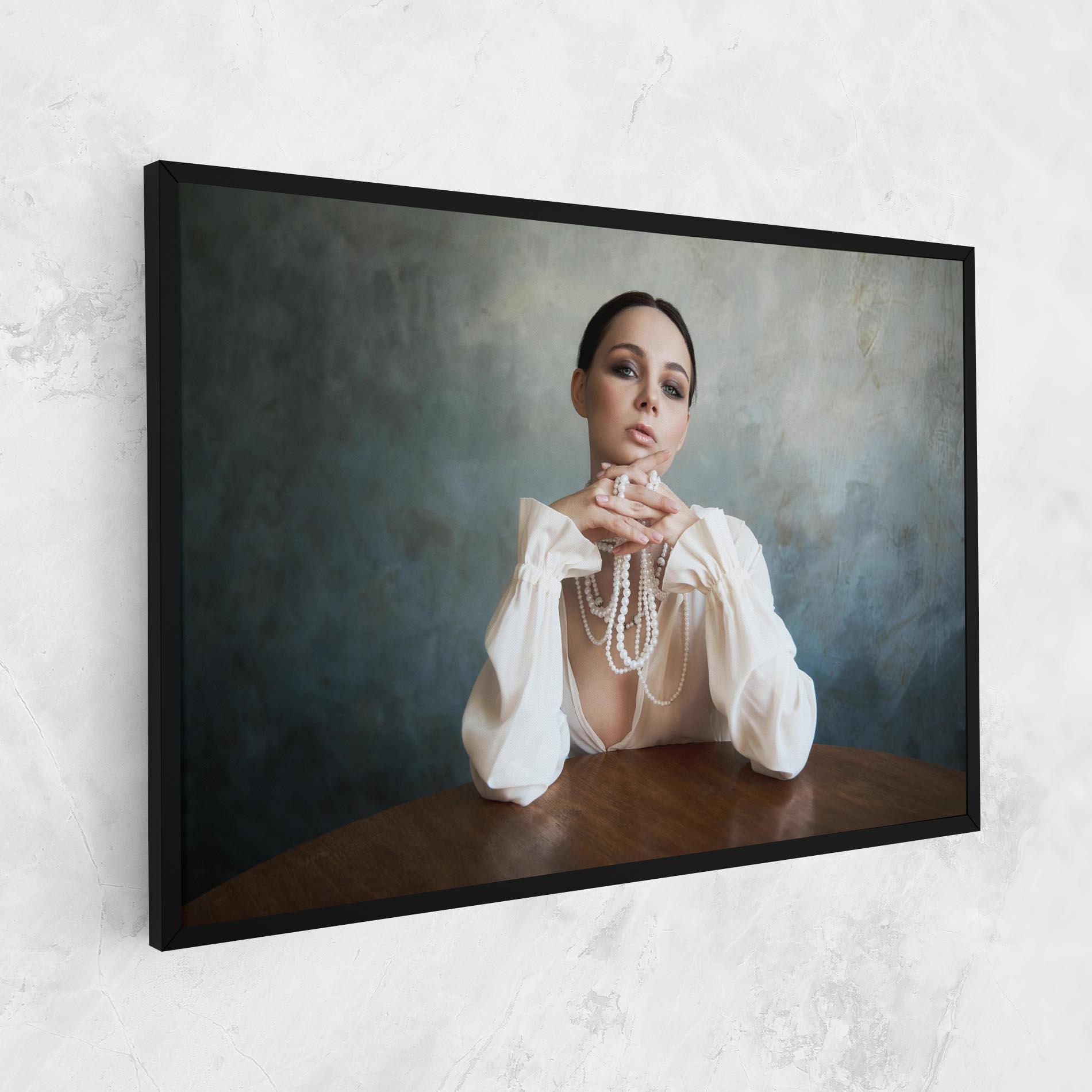Картина на платно Girl White Pearls mockup 1