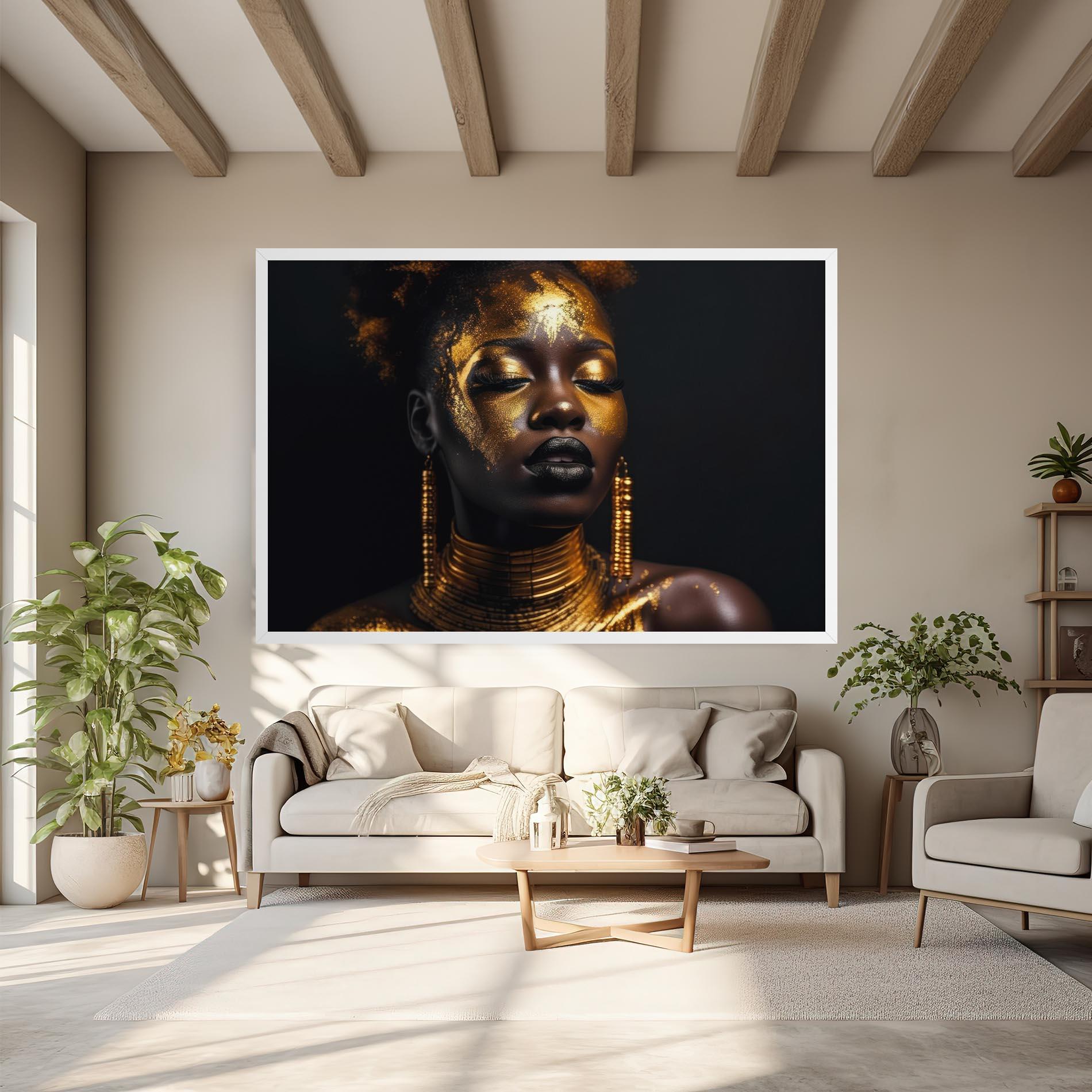 Картина на платно Gold Makeup Black Lips mockup 6