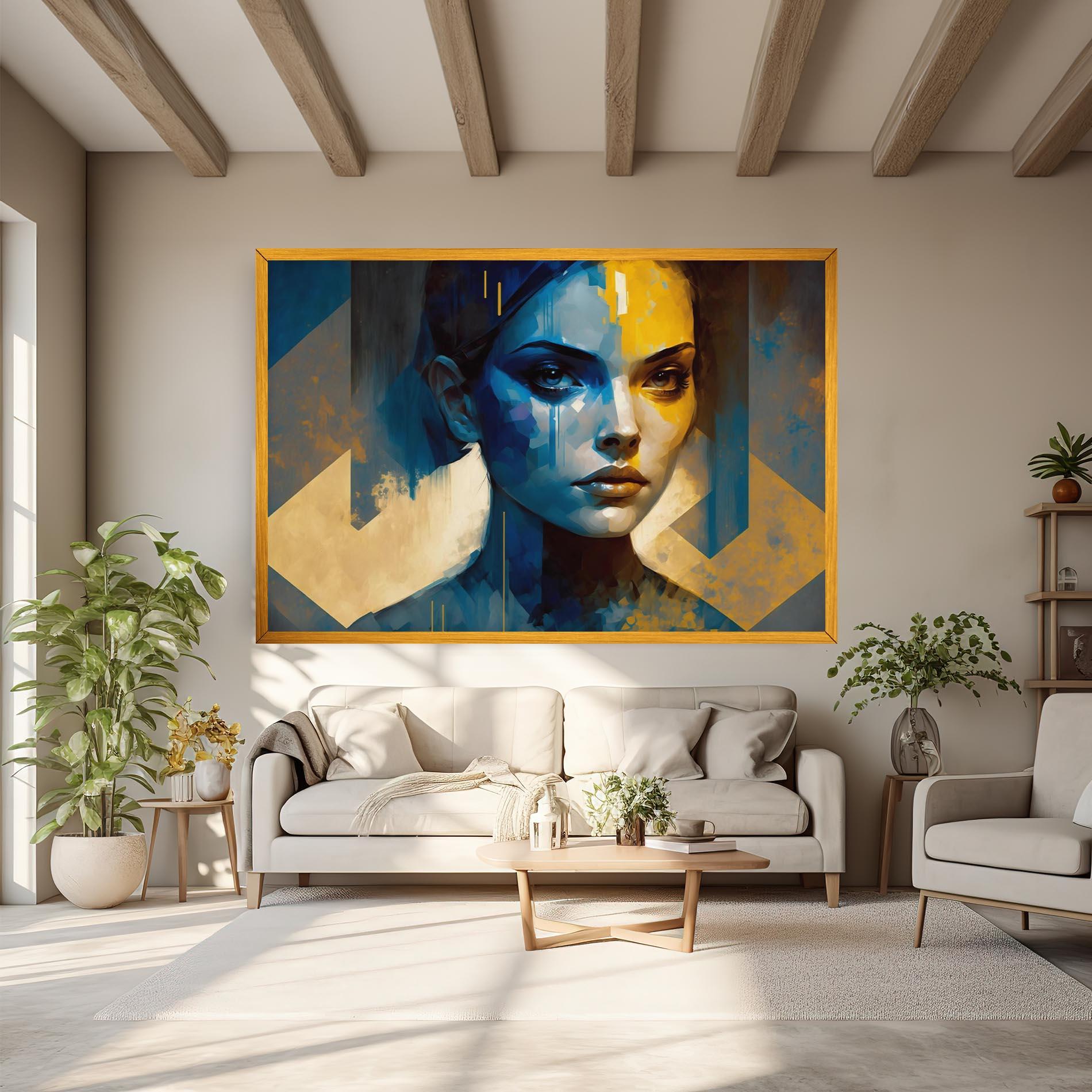 Картина на платно Gold Blue Face mockup 6