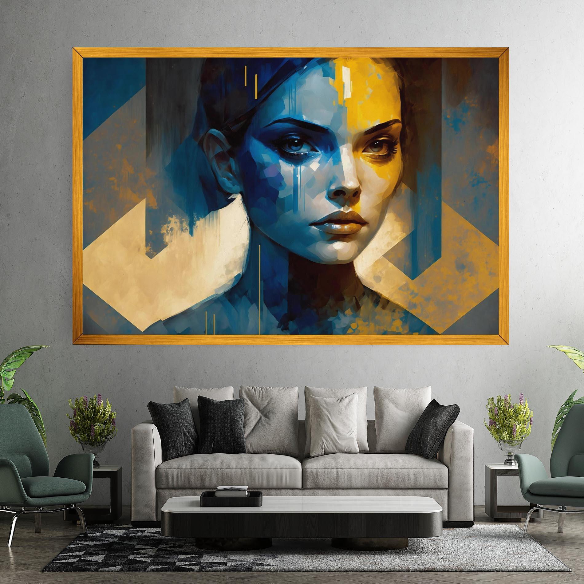 Картина на платно Gold Blue Face mockup 7