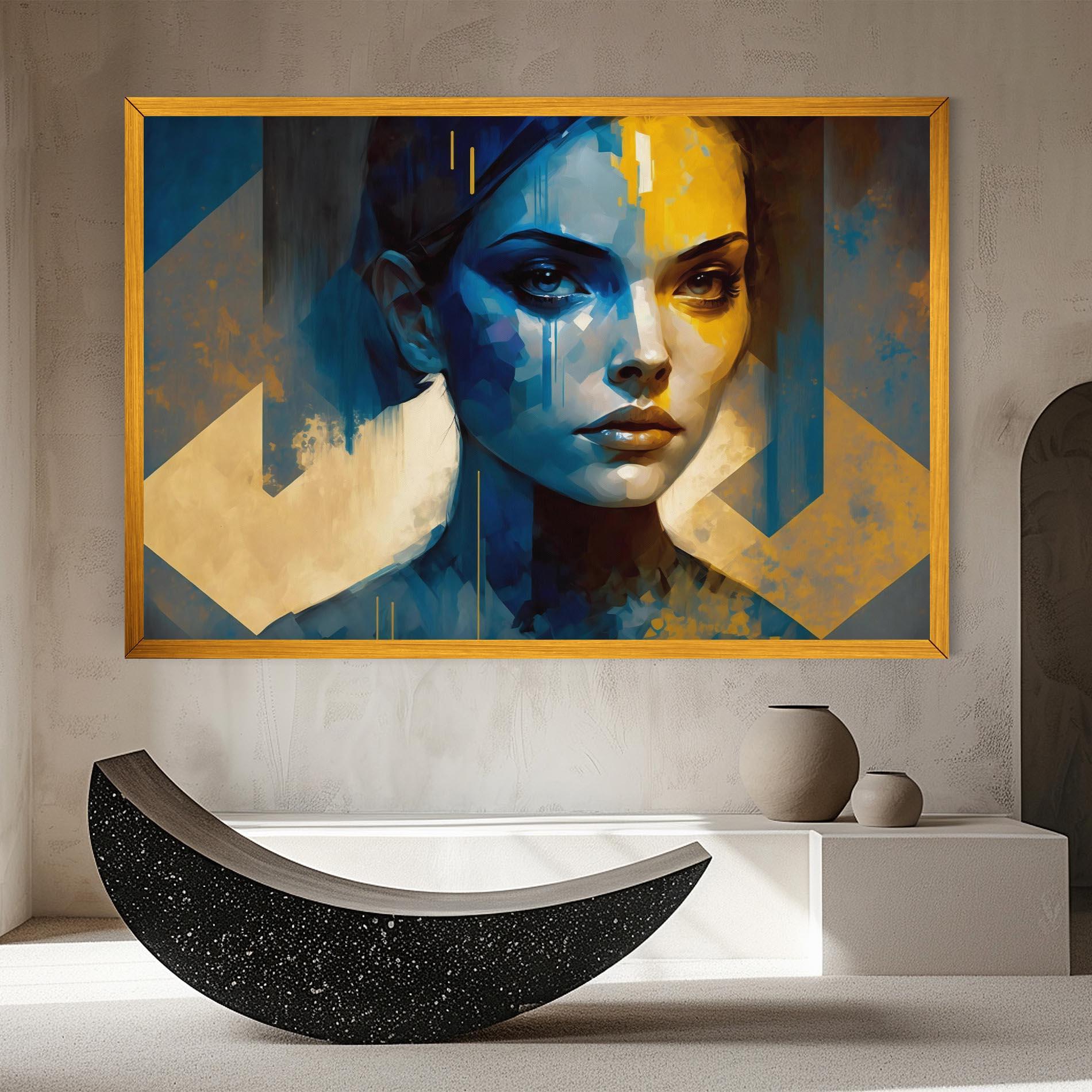 Картина на платно Gold Blue Face mockup 8