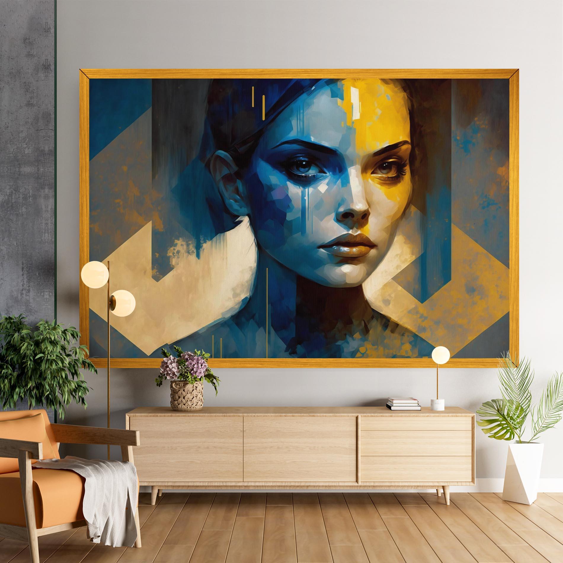 Картина на платно Gold Blue Face mockup 9