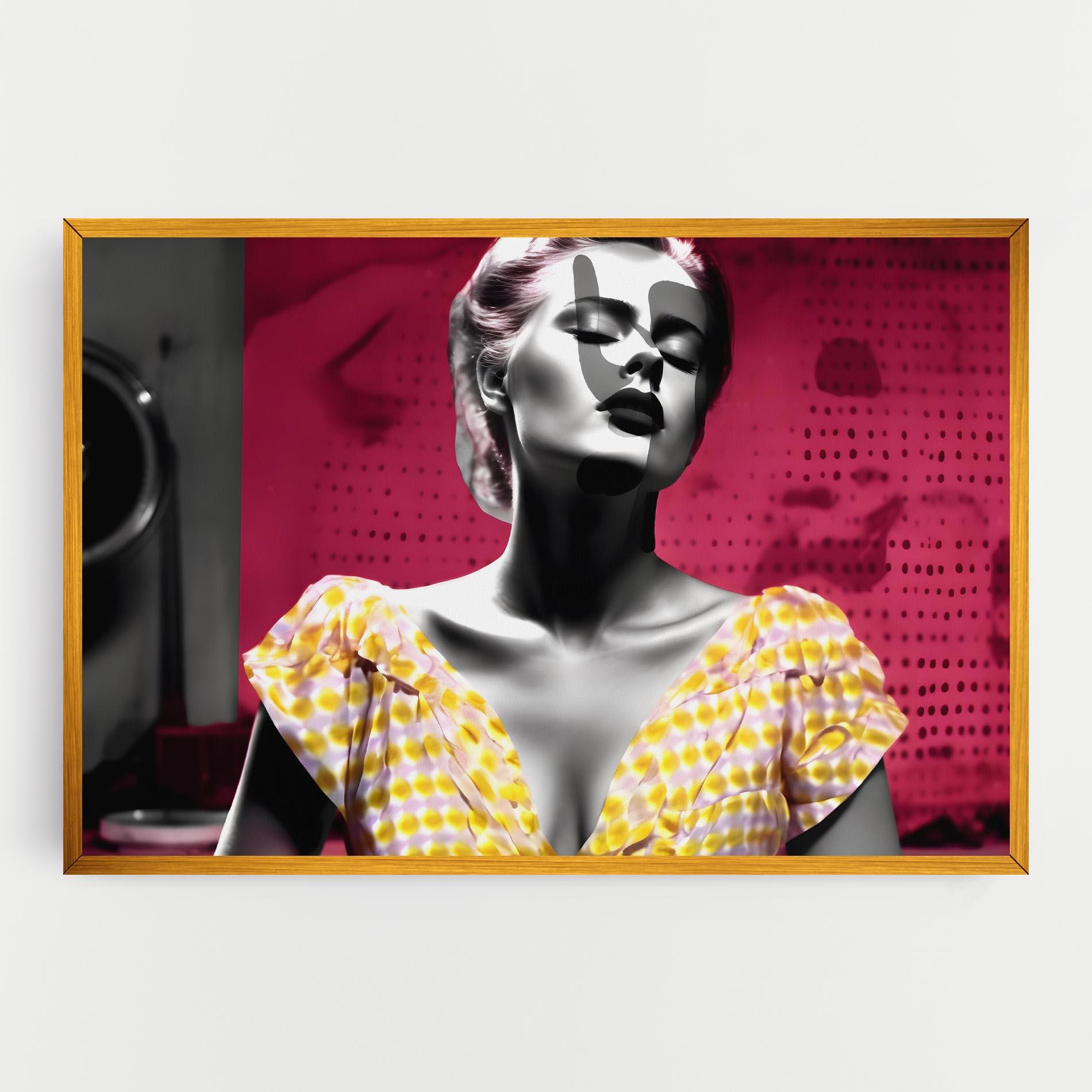 Картина на платно Yellow Dress On Pink mockup 0