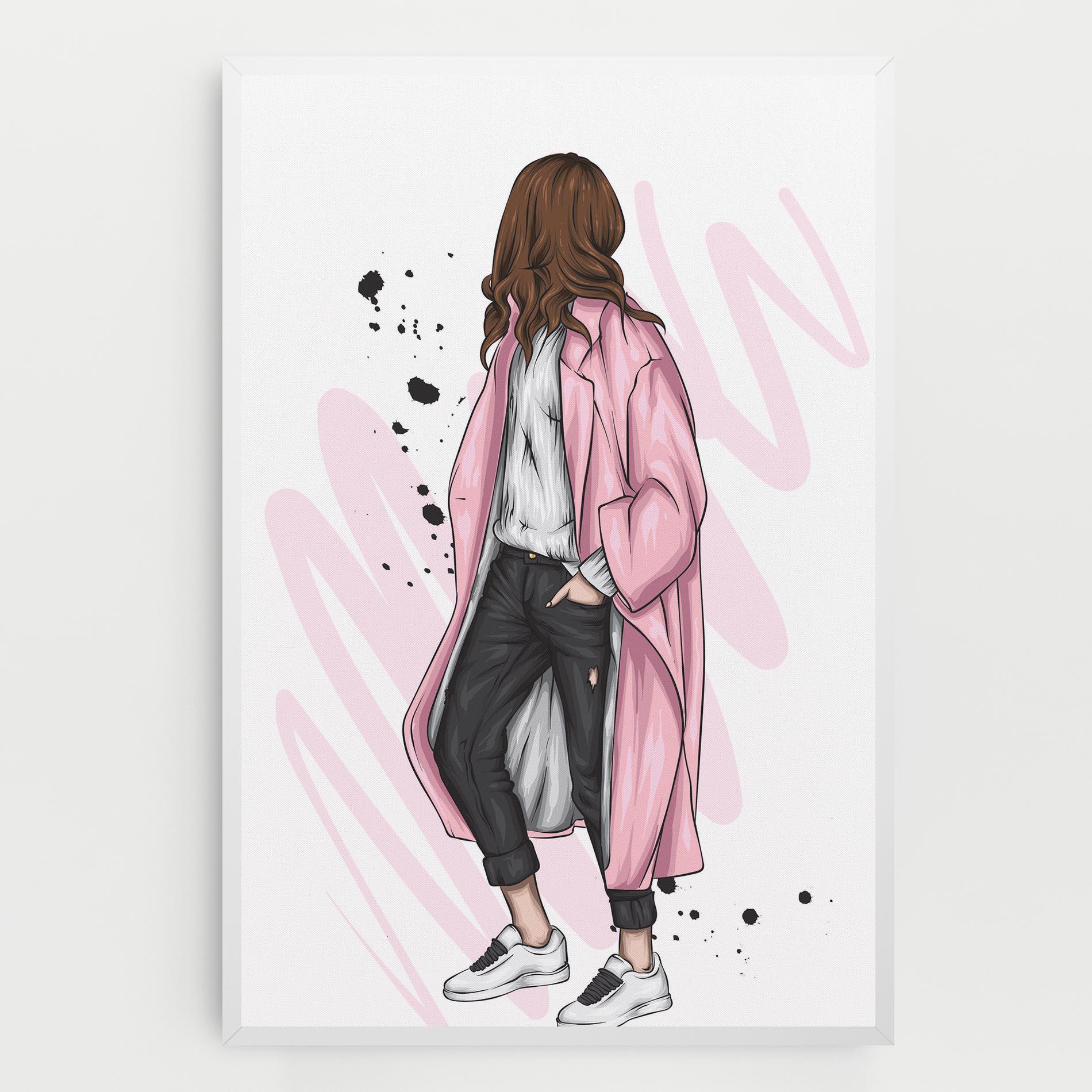 Картина на платно Pink Coat Woman mockup 0