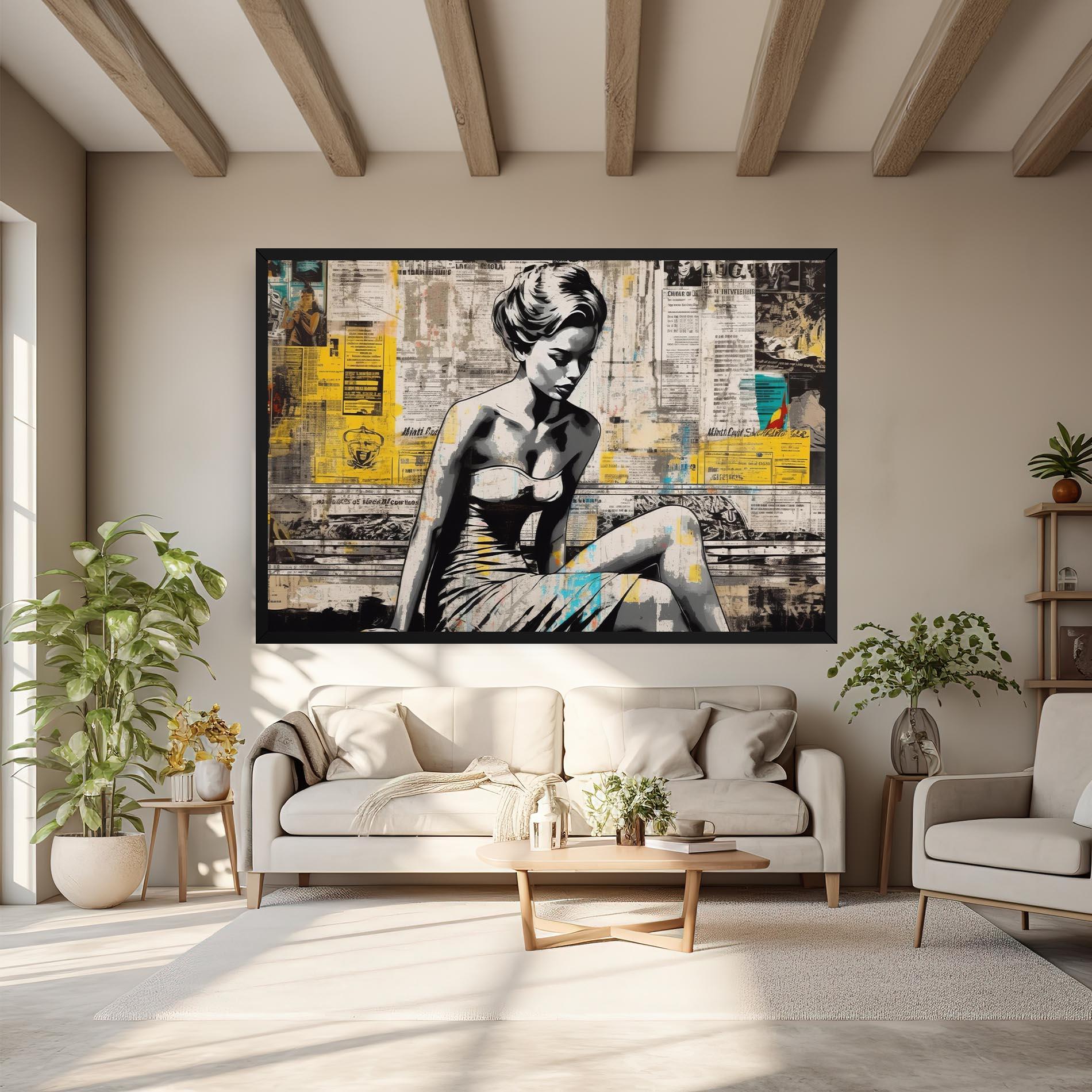 Картина на платно Newspaper Painting Girl mockup 6