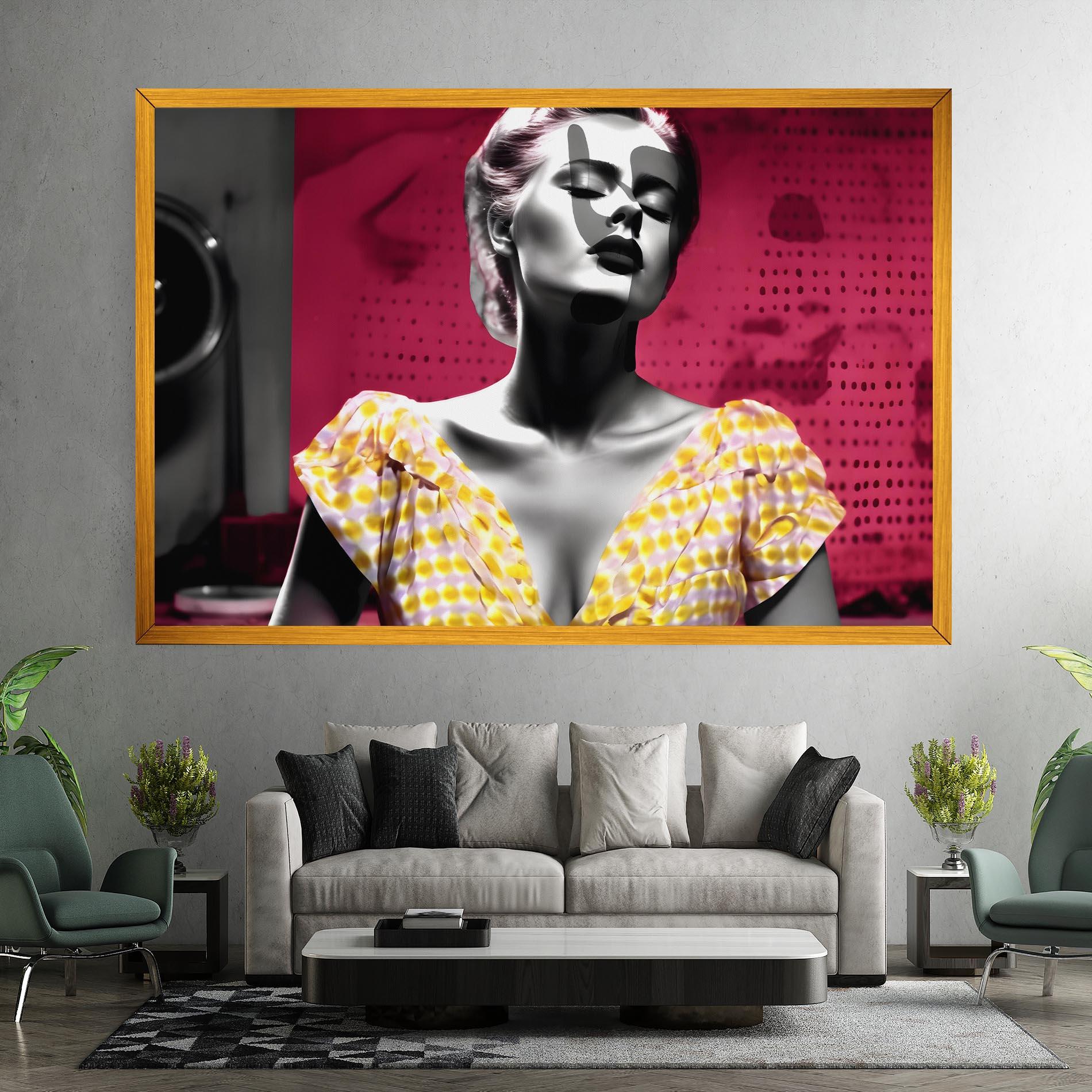 Картина на платно Yellow Dress On Pink mockup 7