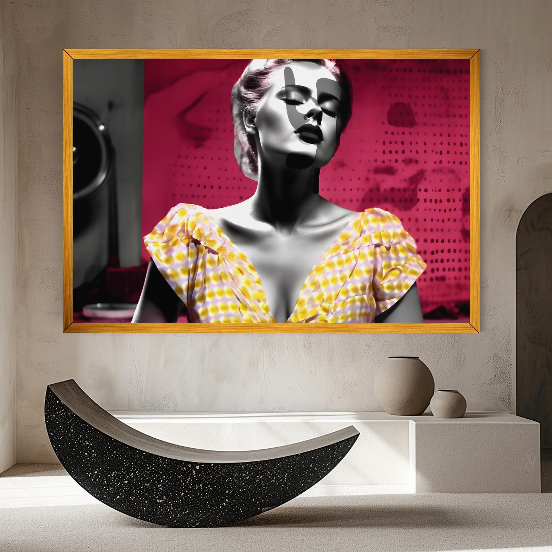 Картина на платно Yellow Dress On Pink mockup 8