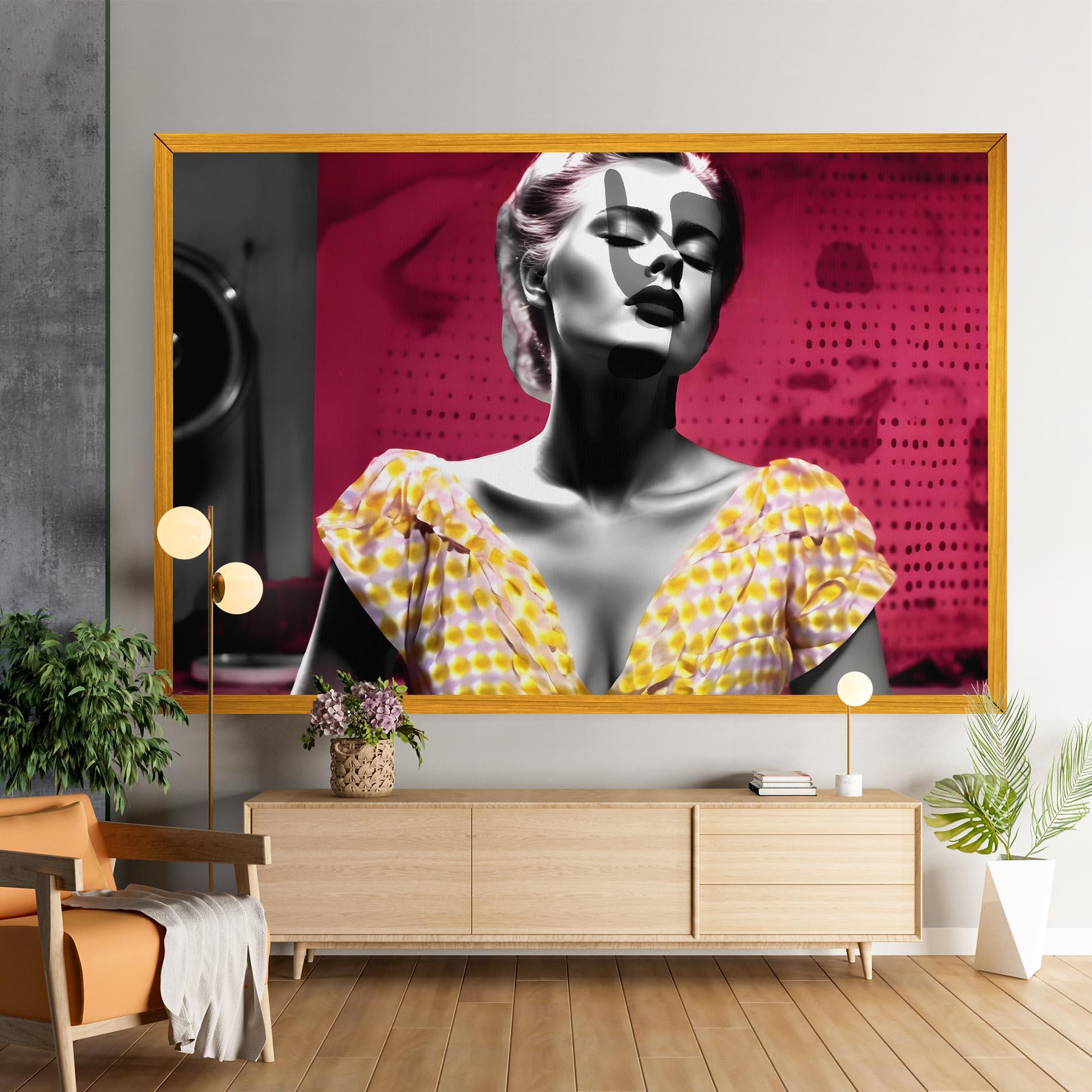 Картина на платно Yellow Dress On Pink mockup 9