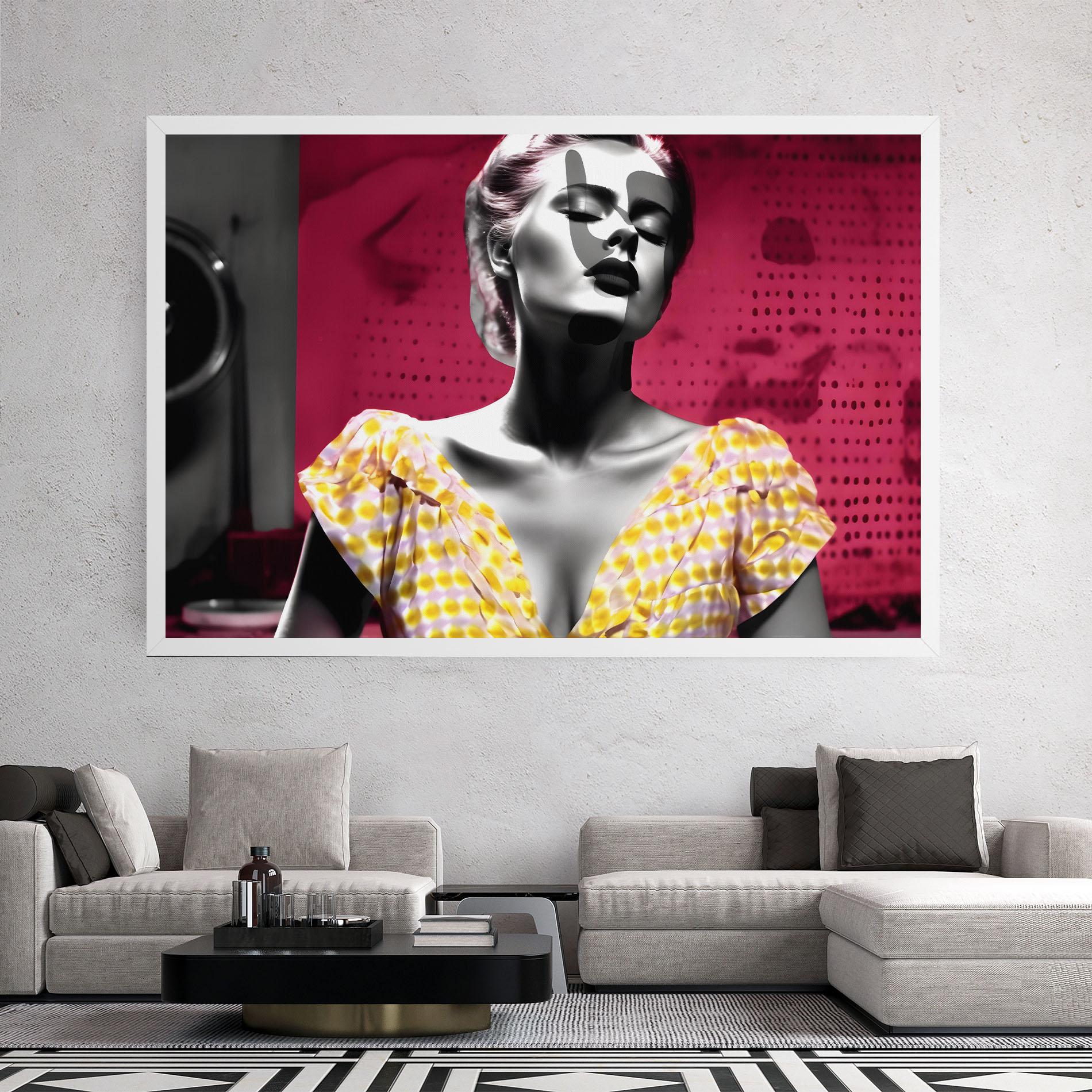 Картина на платно Yellow Dress On Pink mockup 2