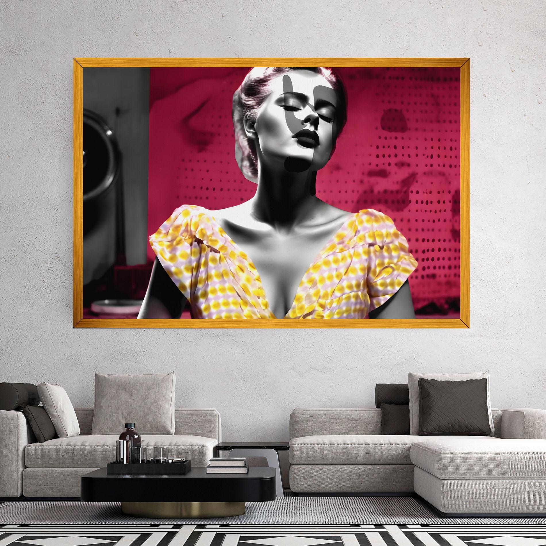 Картина на платно Yellow Dress On Pink mockup 2