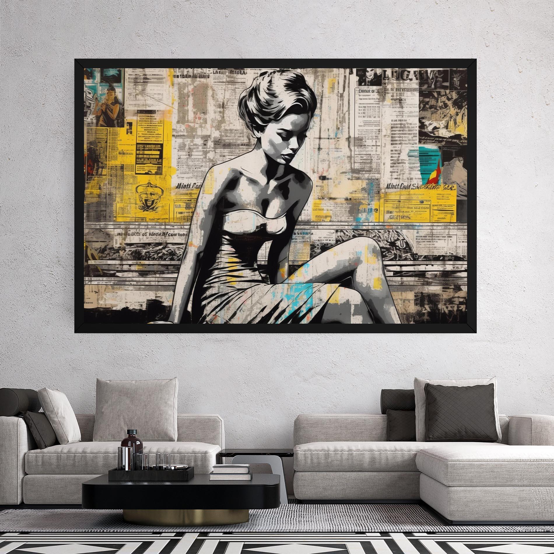Картина на платно Newspaper Painting Girl mockup 2