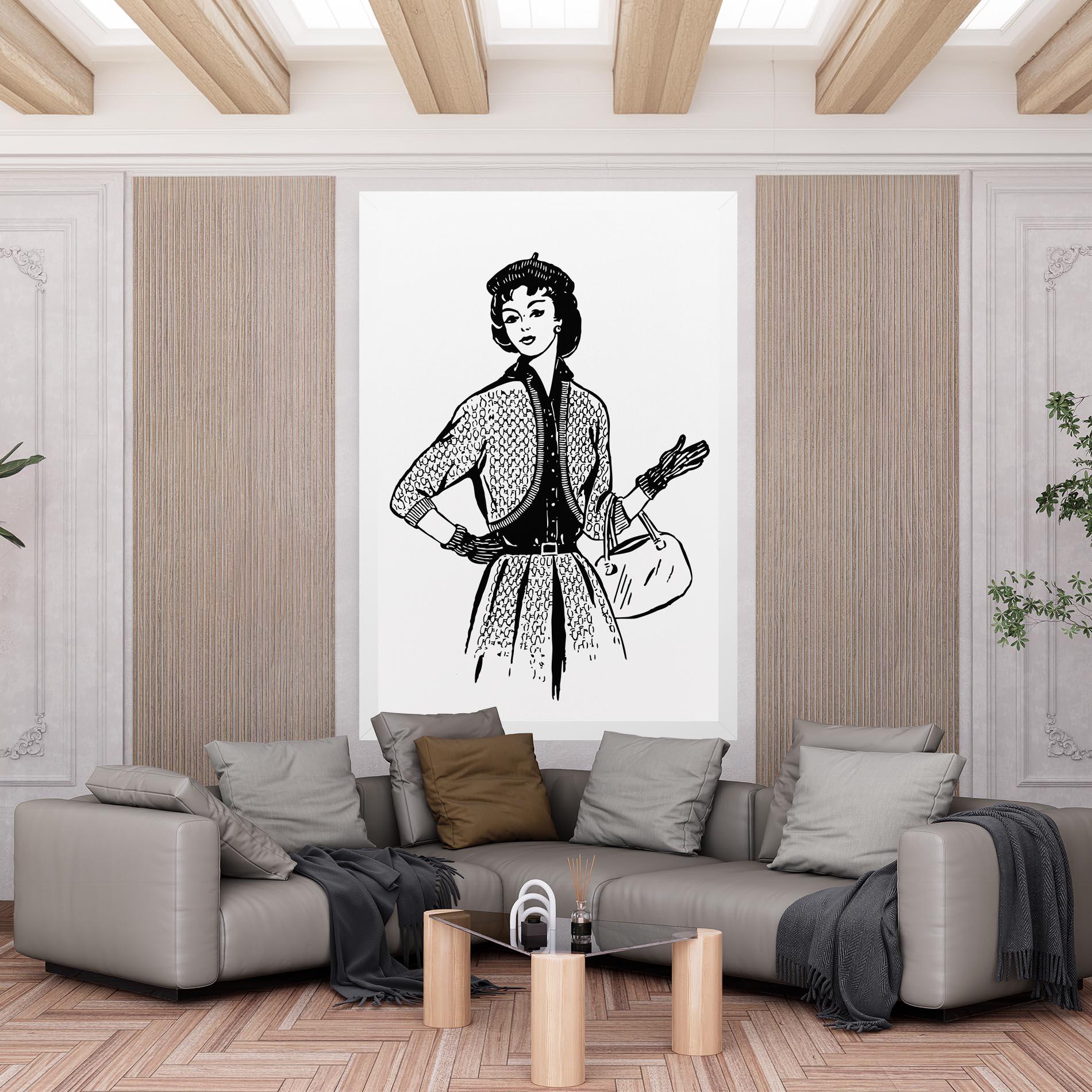 Картина на платно Vintage Woman Line mockup 6