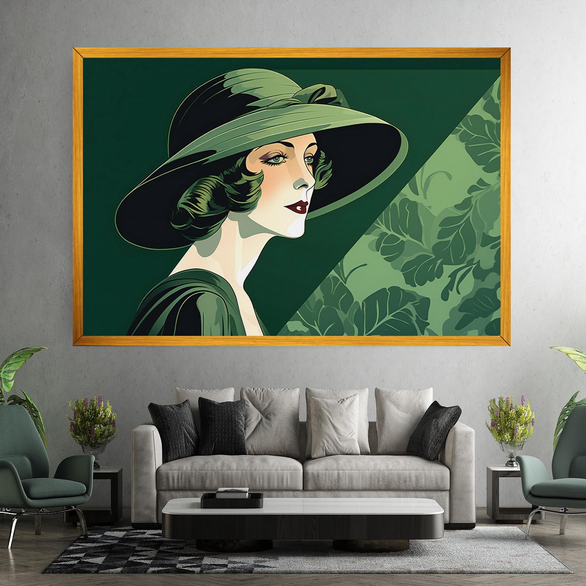 Картина на платно Green Woman Painting mockup 7