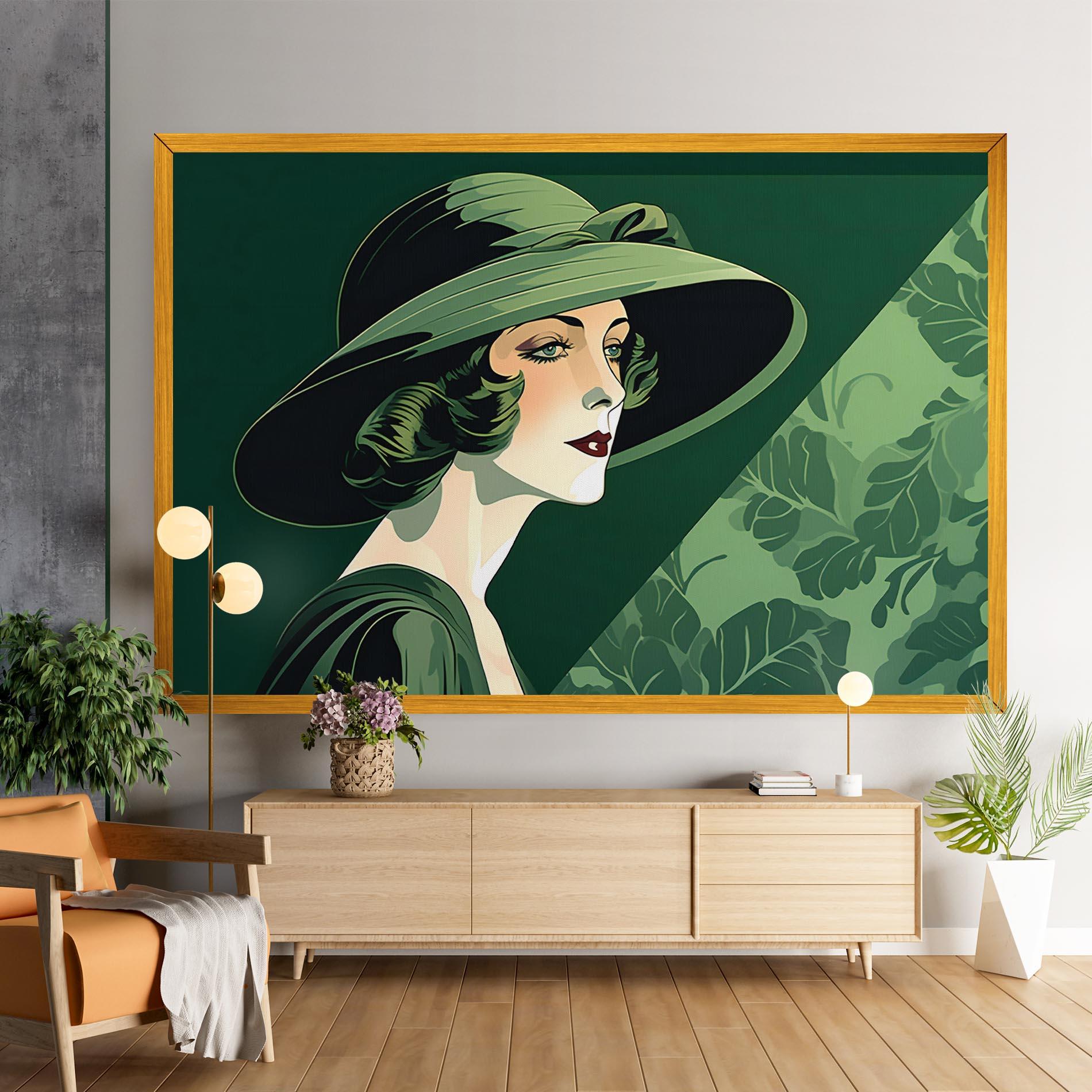 Картина на платно Green Woman Painting mockup 9