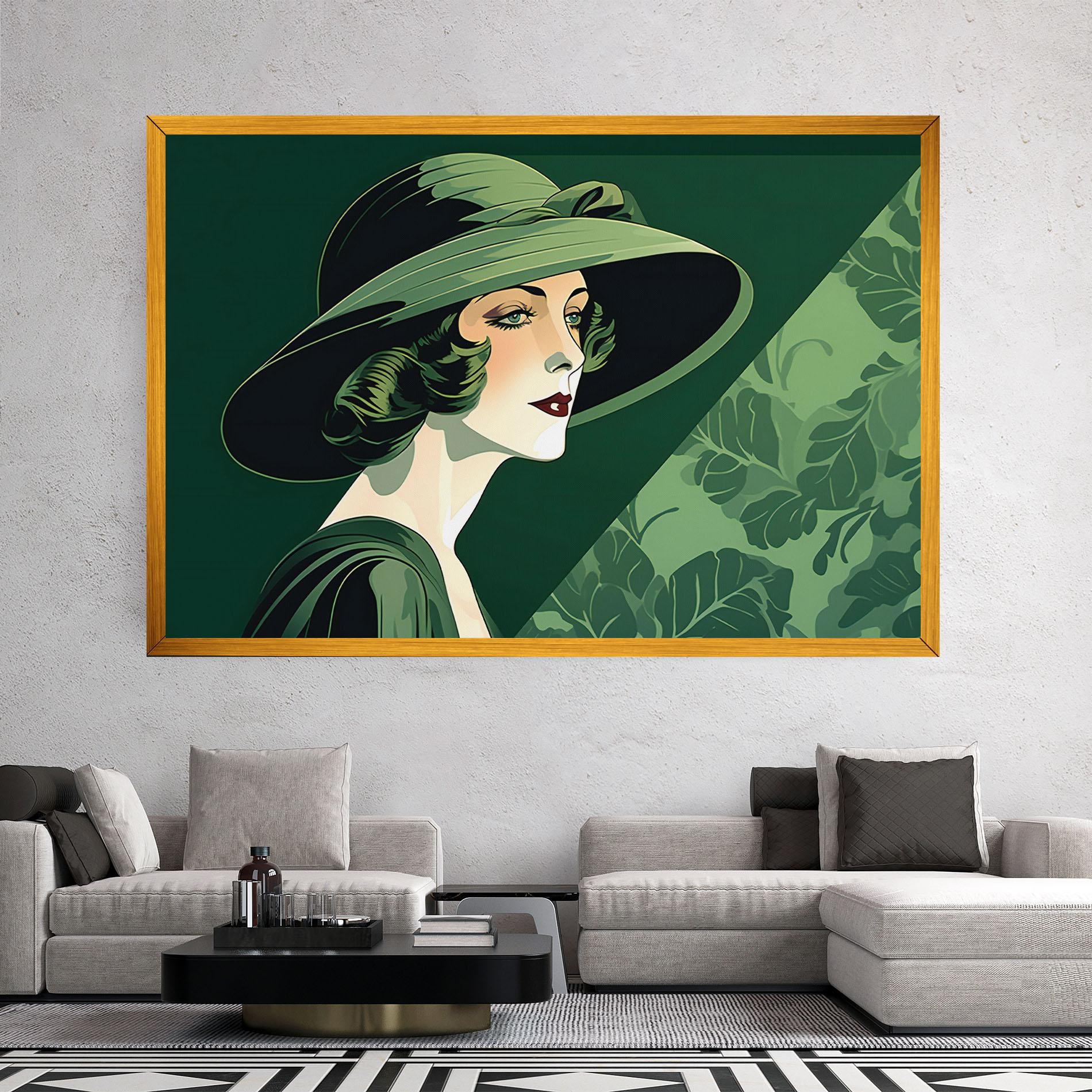 Картина на платно Green Woman Painting mockup 2