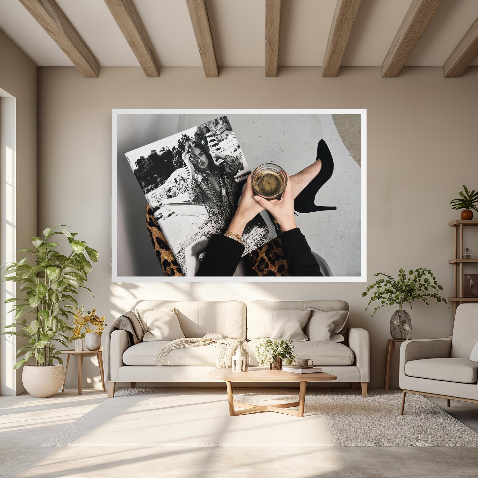 Картина на платно Black Shoes Holding Coffee mockup 6