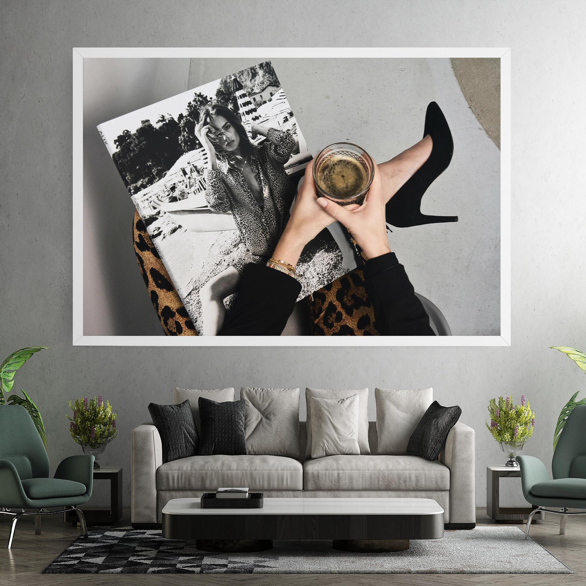 Картина на платно Black Shoes Holding Coffee mockup 7