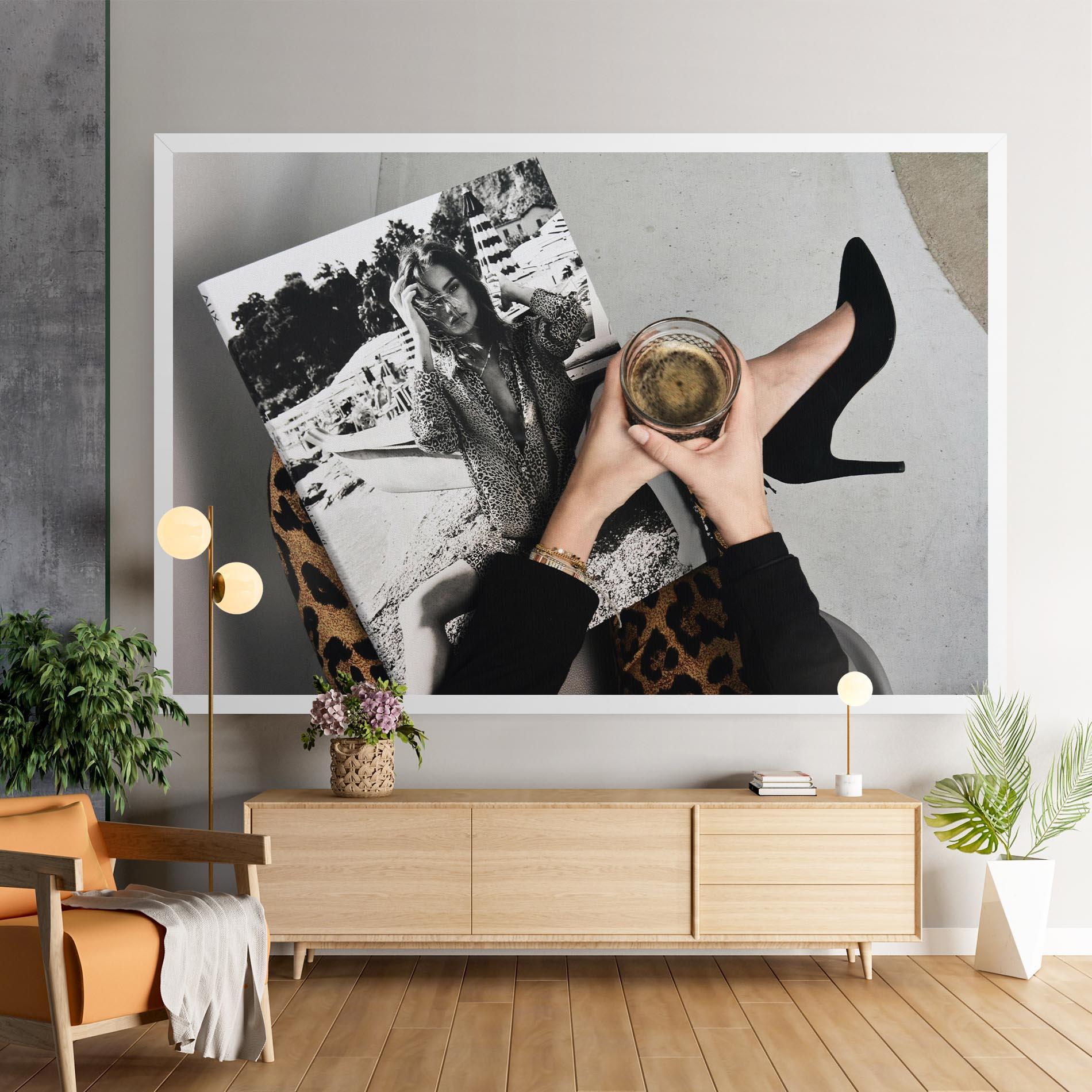 Картина на платно Black Shoes Holding Coffee mockup 9