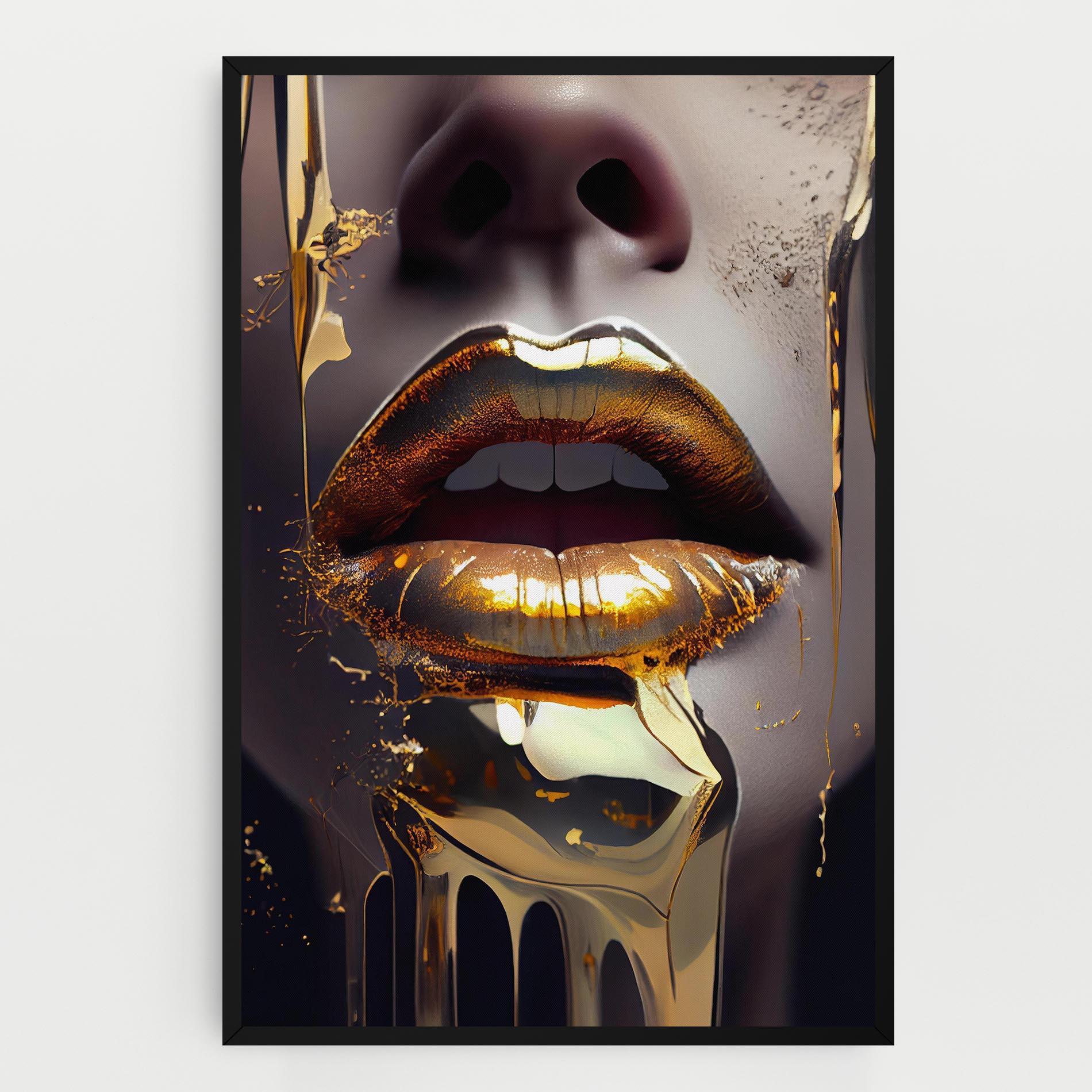 Картина на платно Glamorous Gold Lips mockup 0