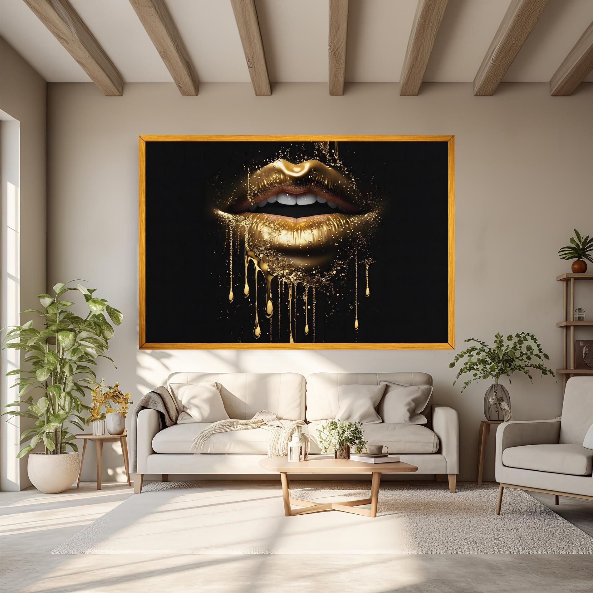 Картина на платно Golden Luxury Lips mockup 6