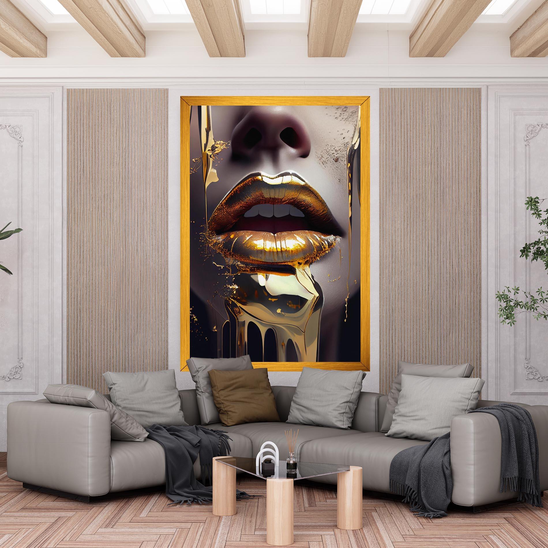 Картина на платно Glamorous Gold Lips mockup 6