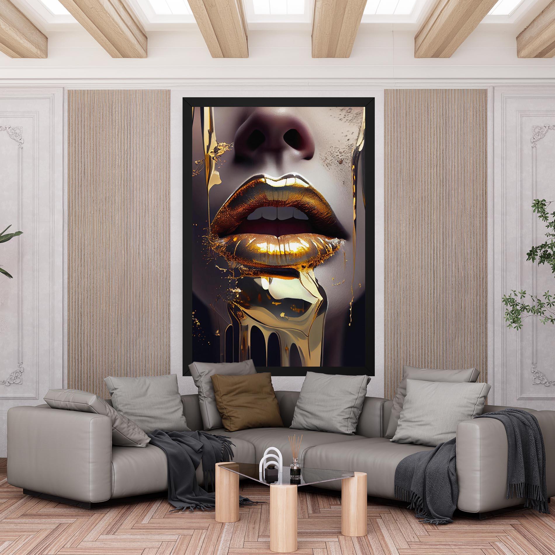 Картина на платно Glamorous Gold Lips mockup 6