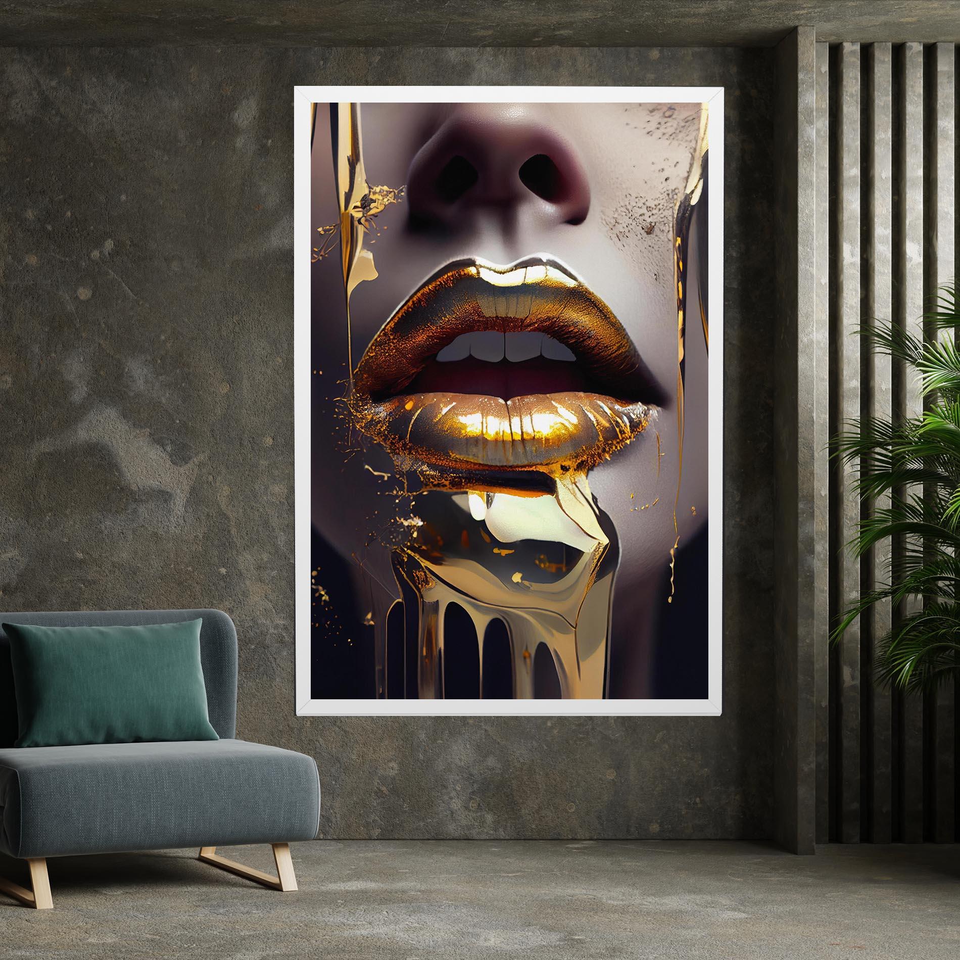 Картина на платно Glamorous Gold Lips mockup 7