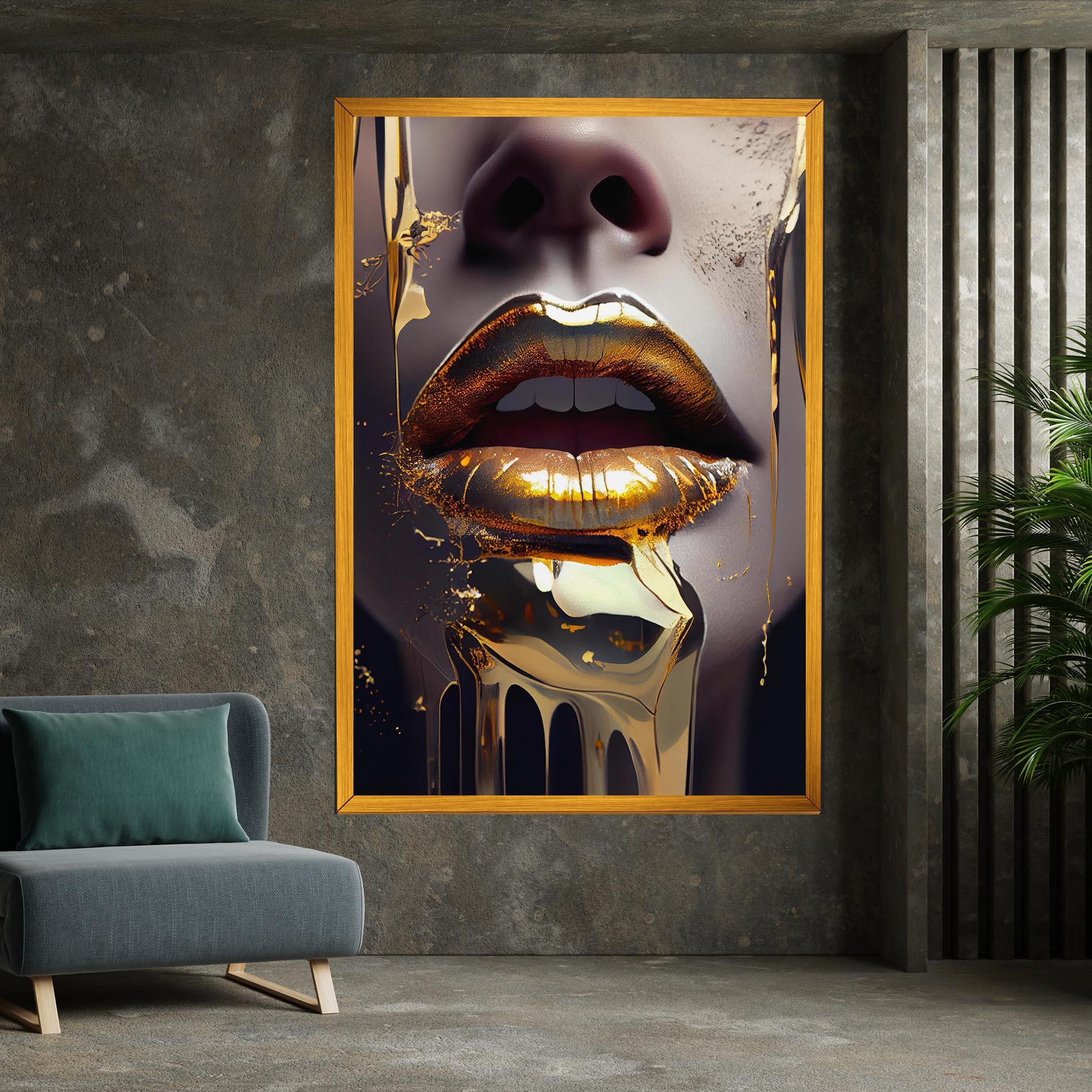 Картина на платно Glamorous Gold Lips mockup 7