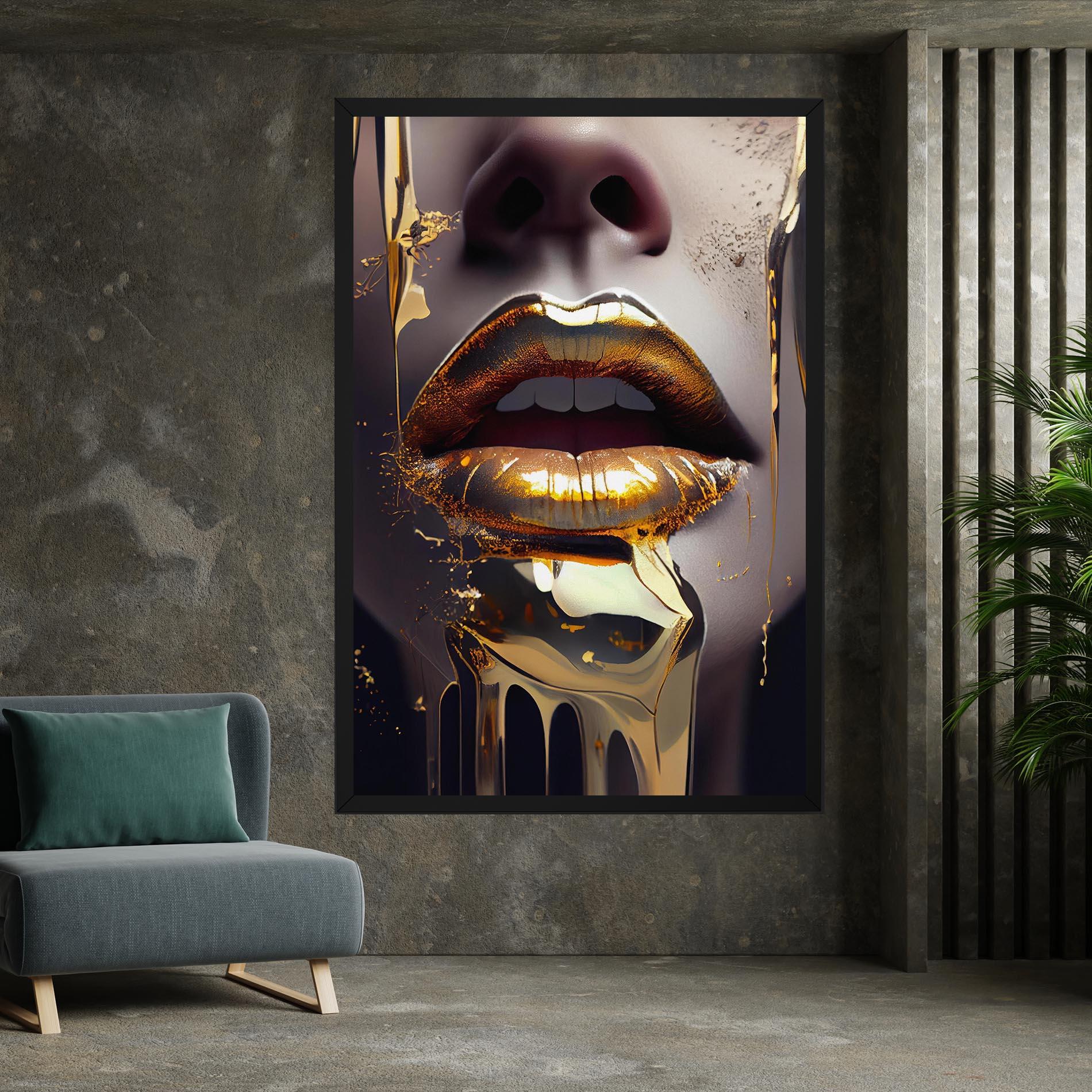 Картина на платно Glamorous Gold Lips mockup 7
