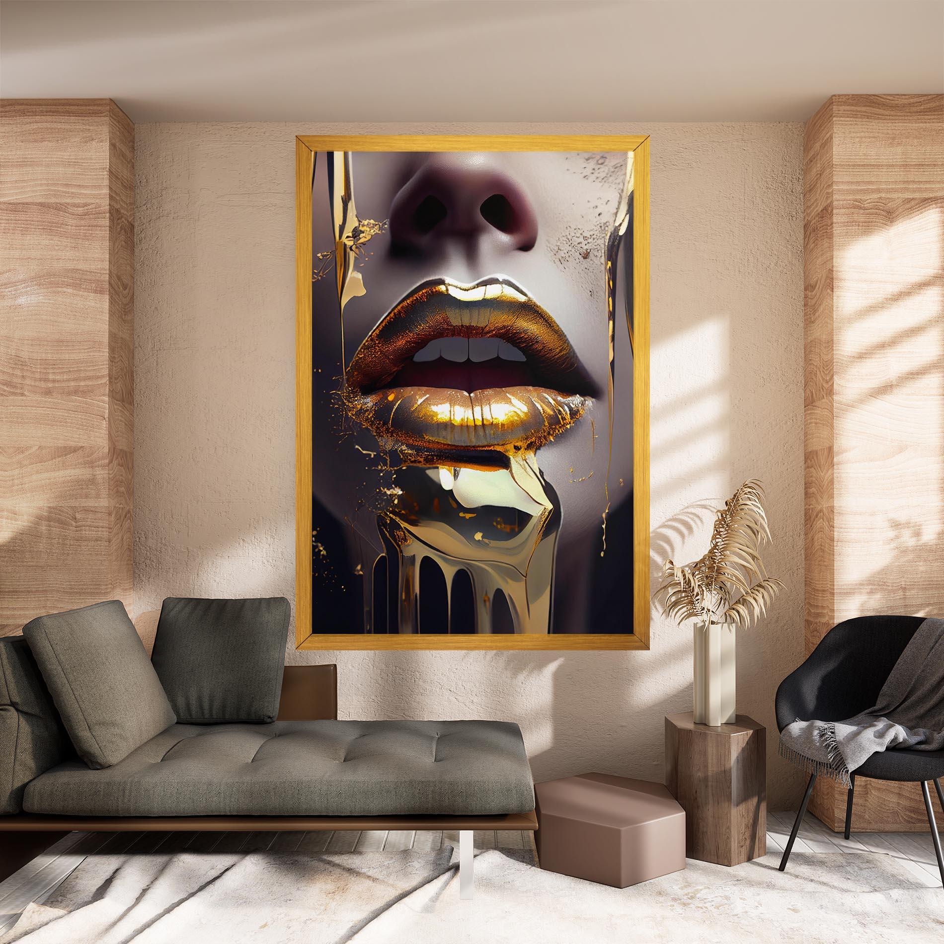 Картина на платно Glamorous Gold Lips mockup 8