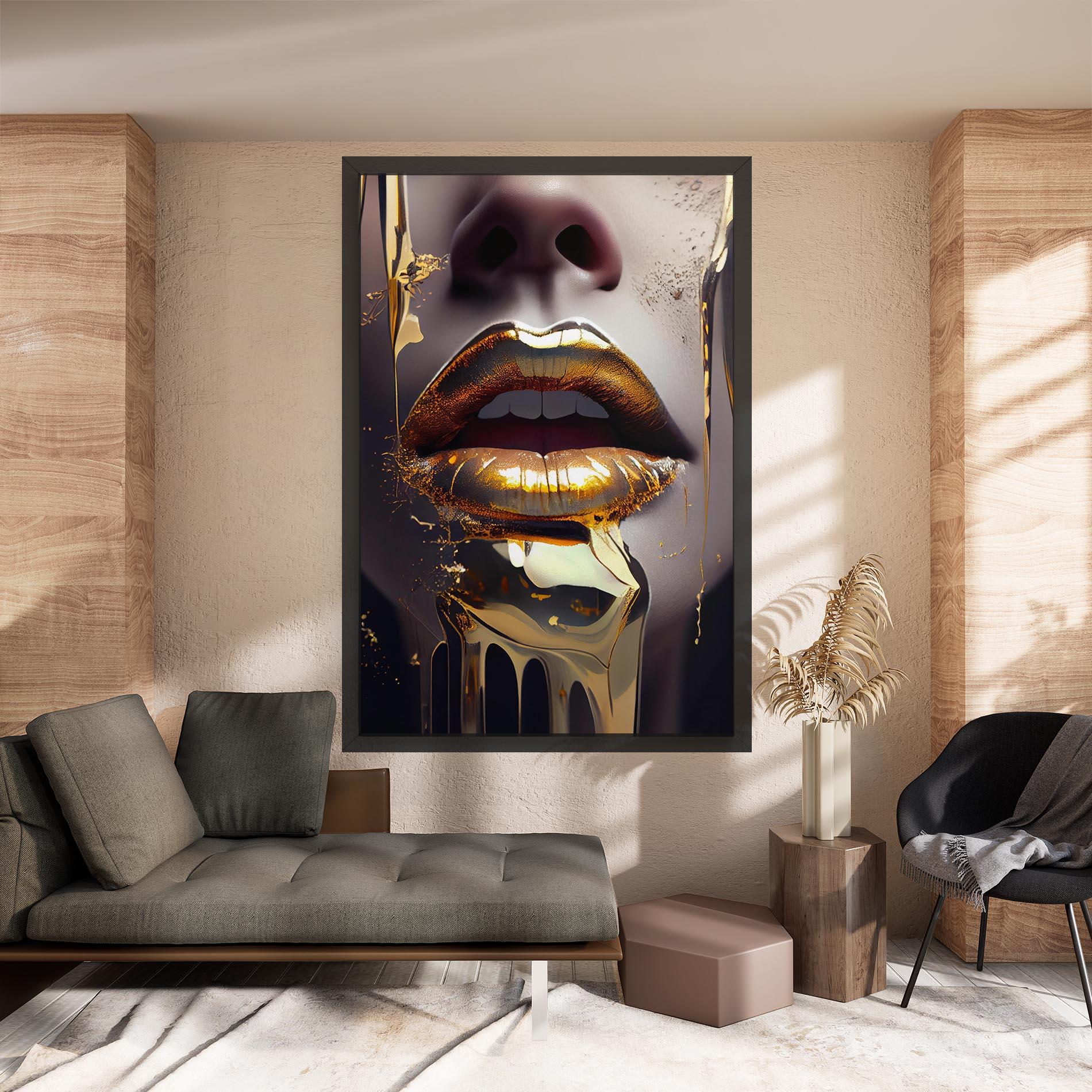 Картина на платно Glamorous Gold Lips mockup 8