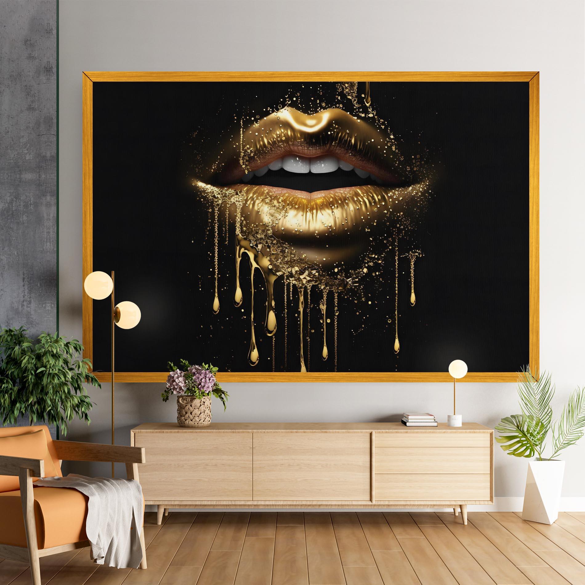 Картина на платно Golden Luxury Lips mockup 9