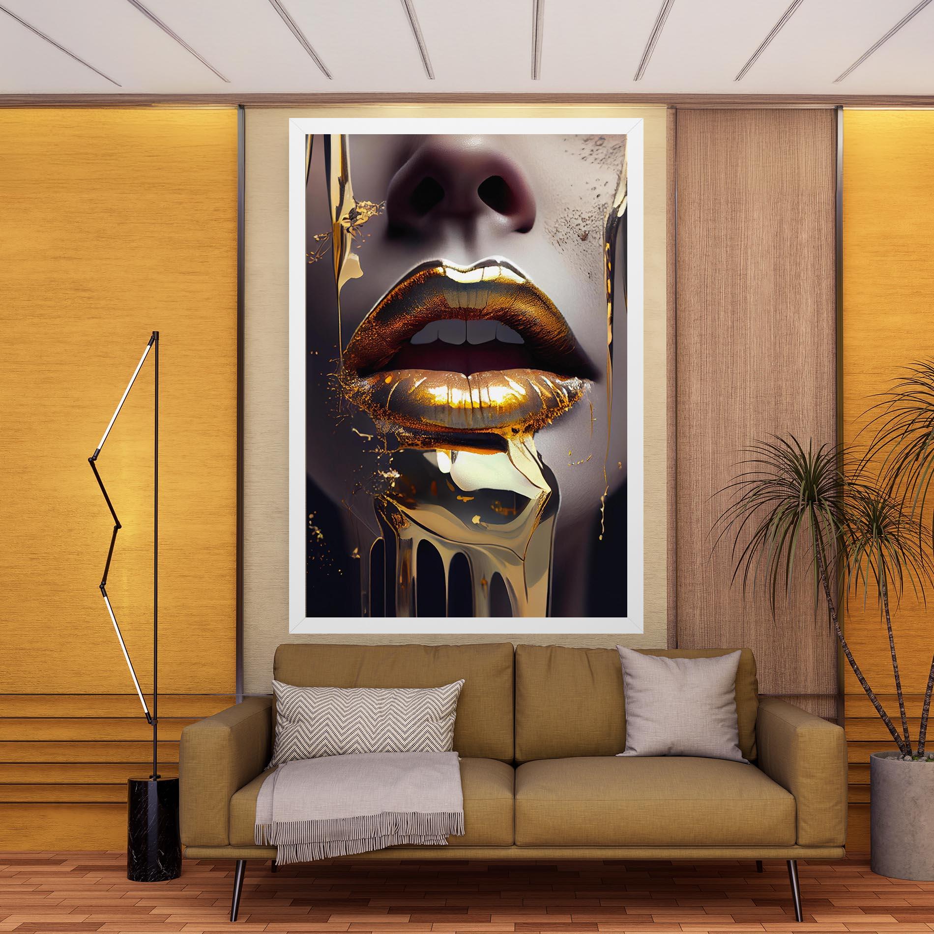 Картина на платно Glamorous Gold Lips mockup 9