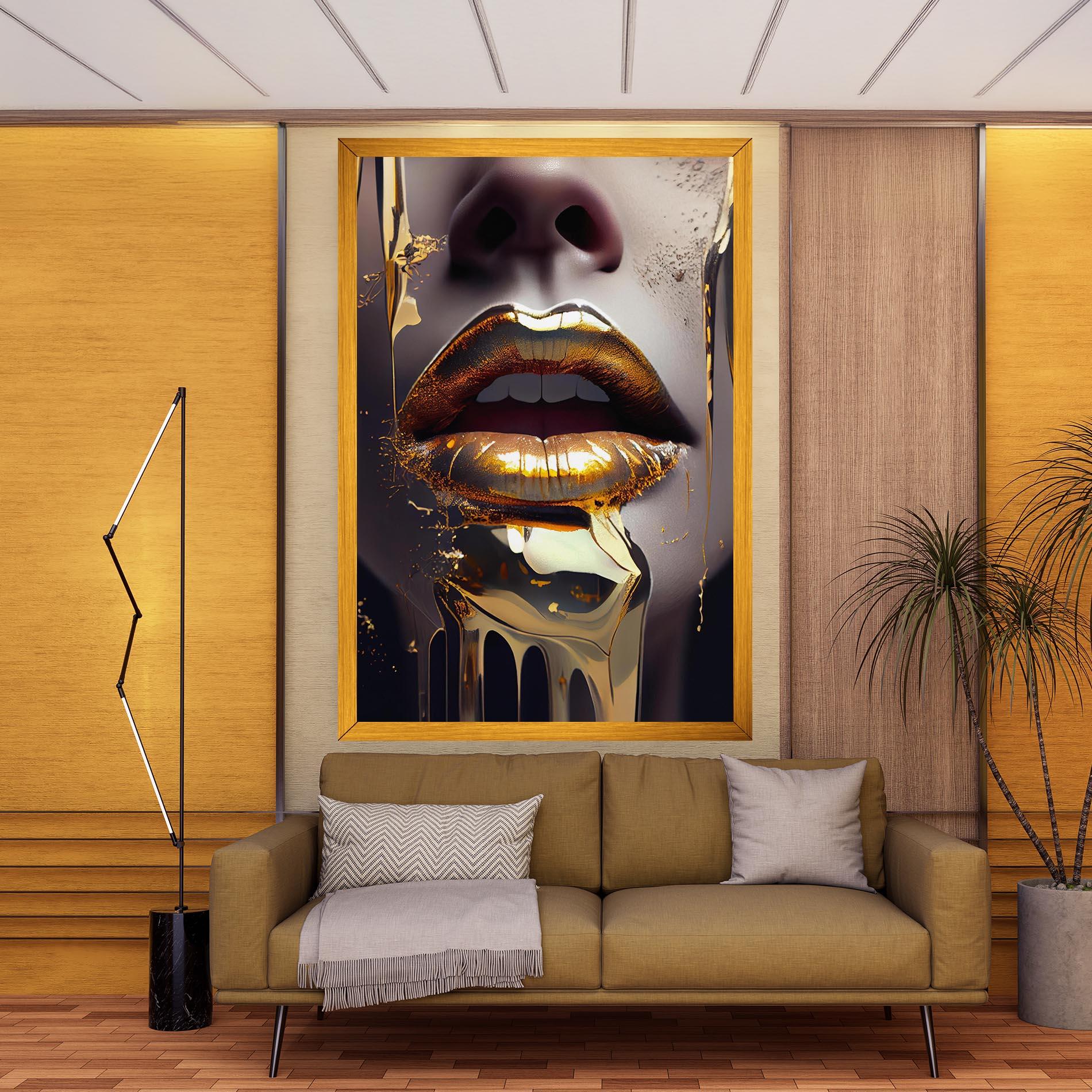 Картина на платно Glamorous Gold Lips mockup 9