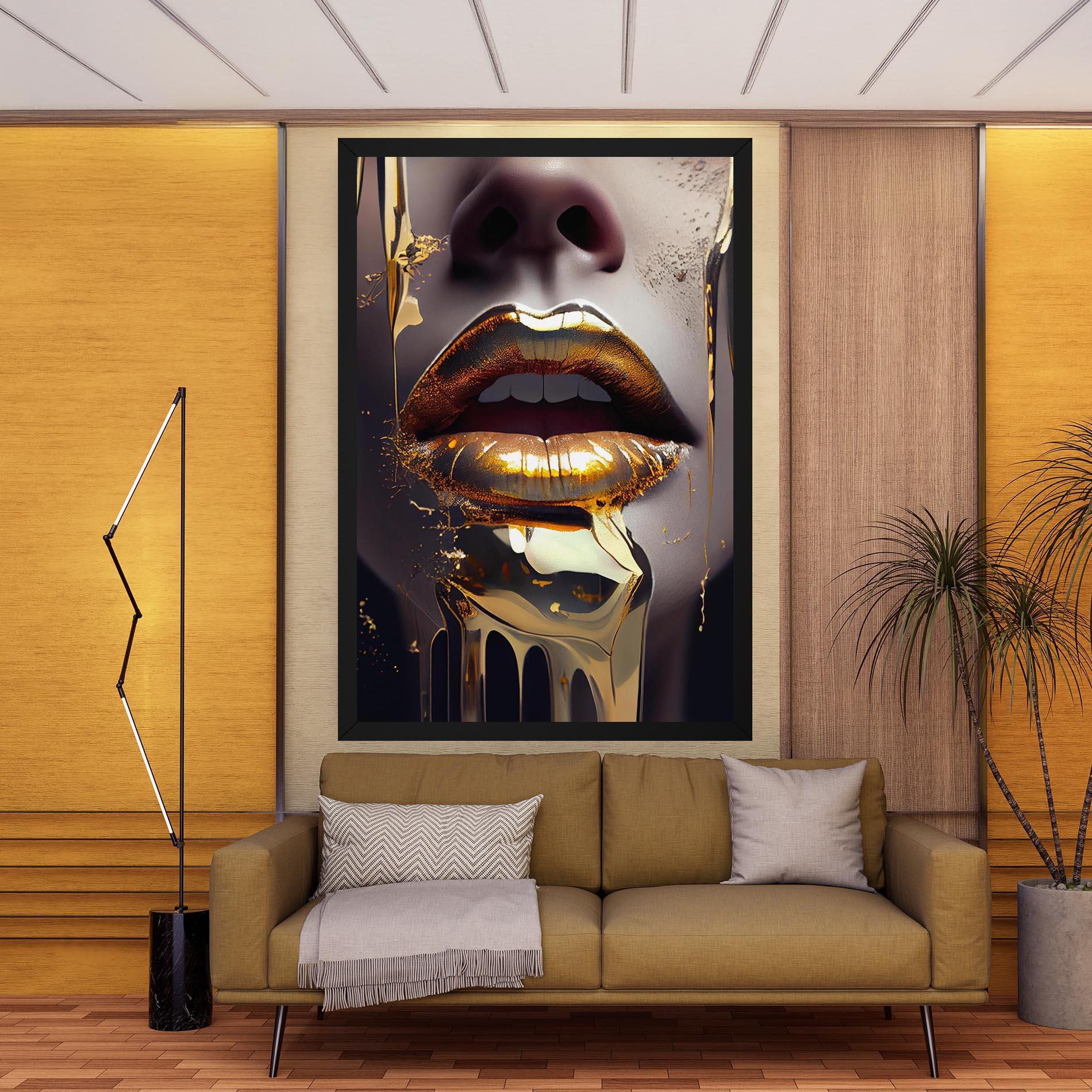 Картина на платно Glamorous Gold Lips mockup 9