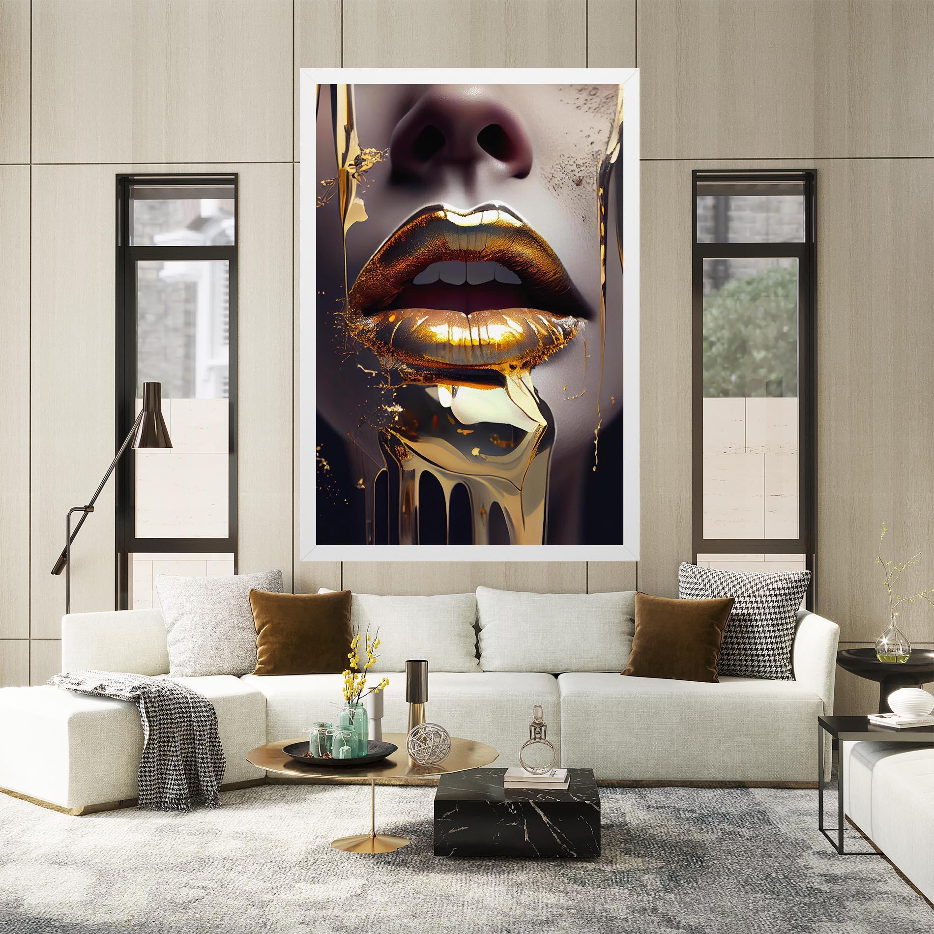 Картина на платно Glamorous Gold Lips mockup 2